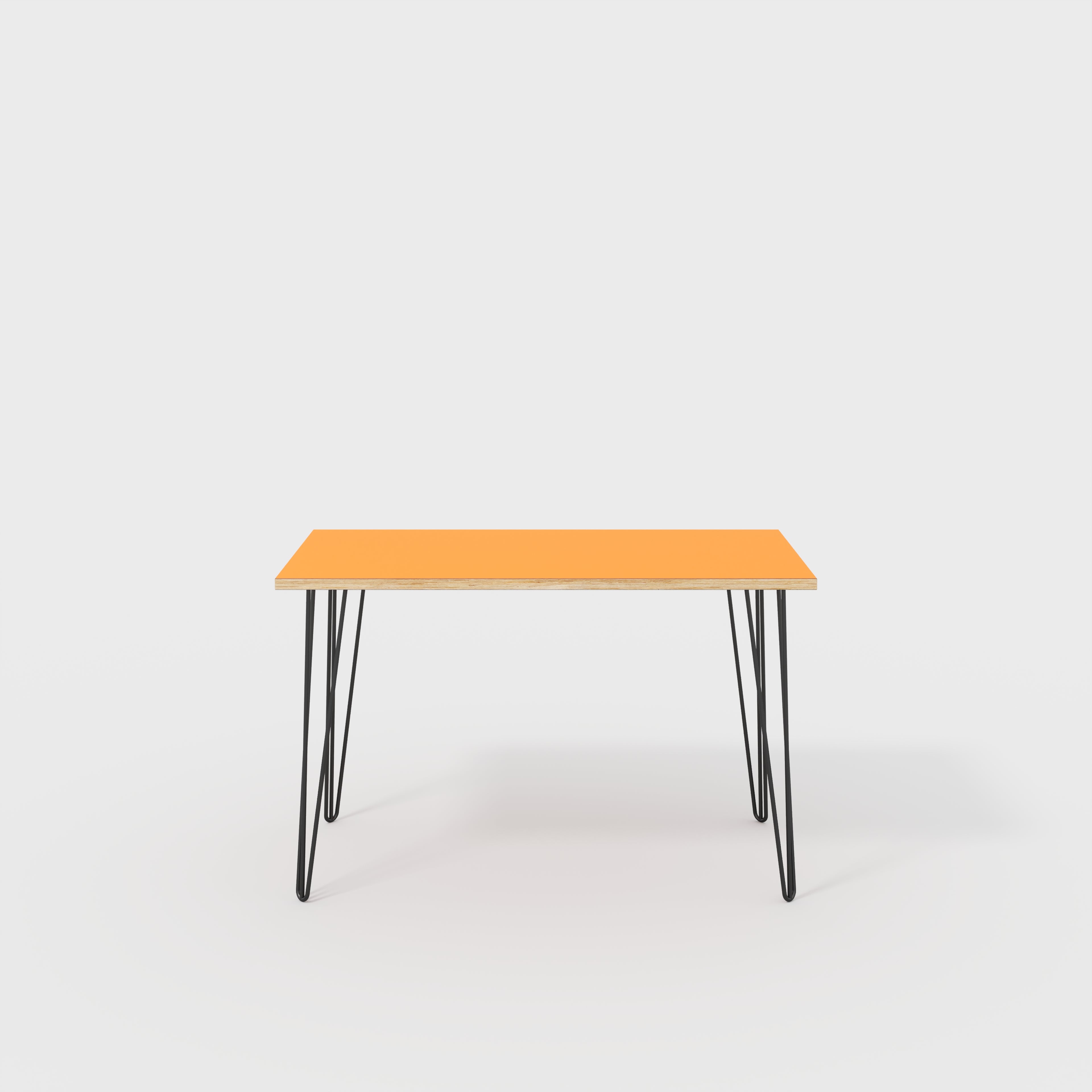 Plywood Desk with Black Hairpin Legs - Formica Levante Orange - 1200(w) x 600(d) x 735(h)