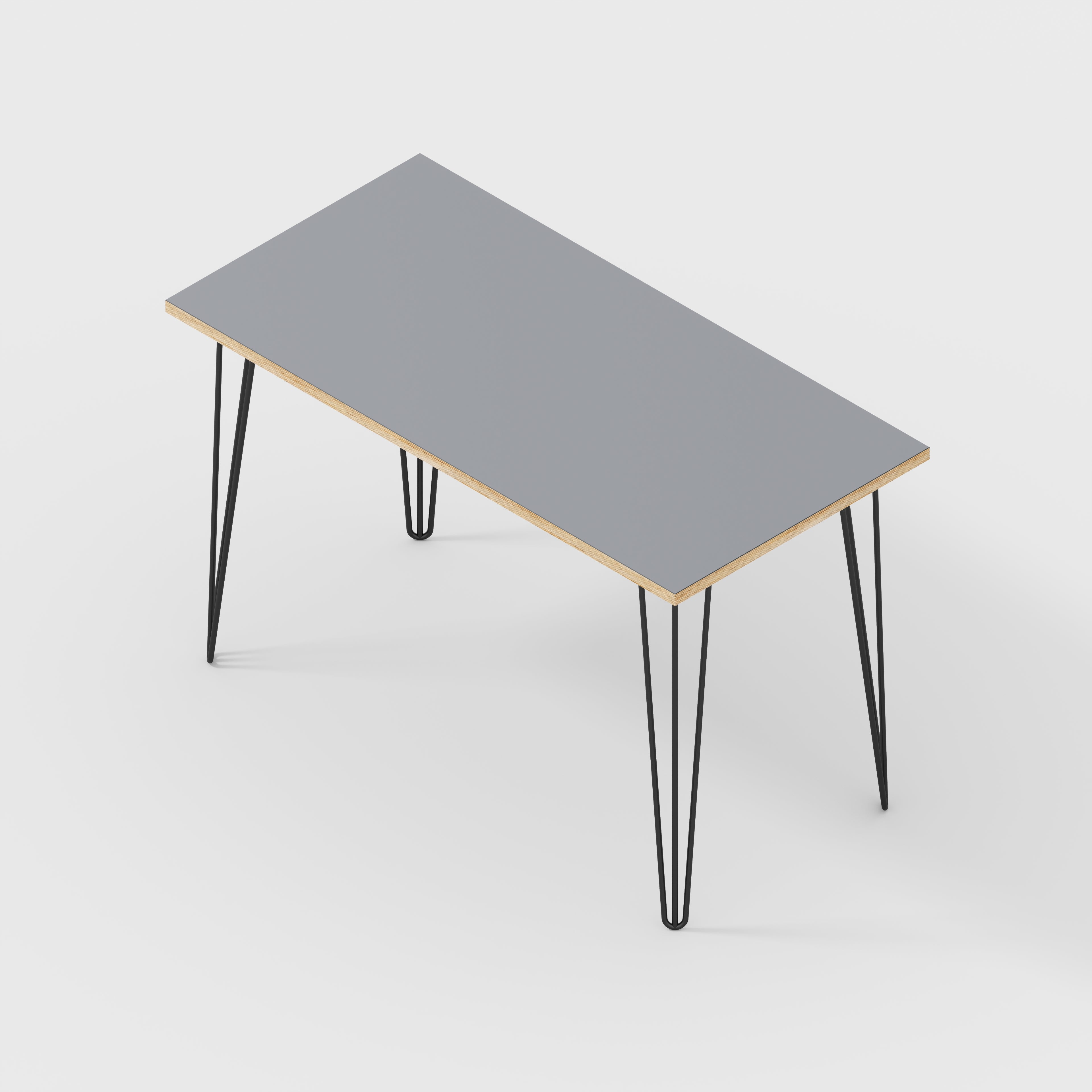 Plywood Desk with Black Hairpin Legs - Formica Tornado Grey - 1200(w) x 600(d) x 735(h)