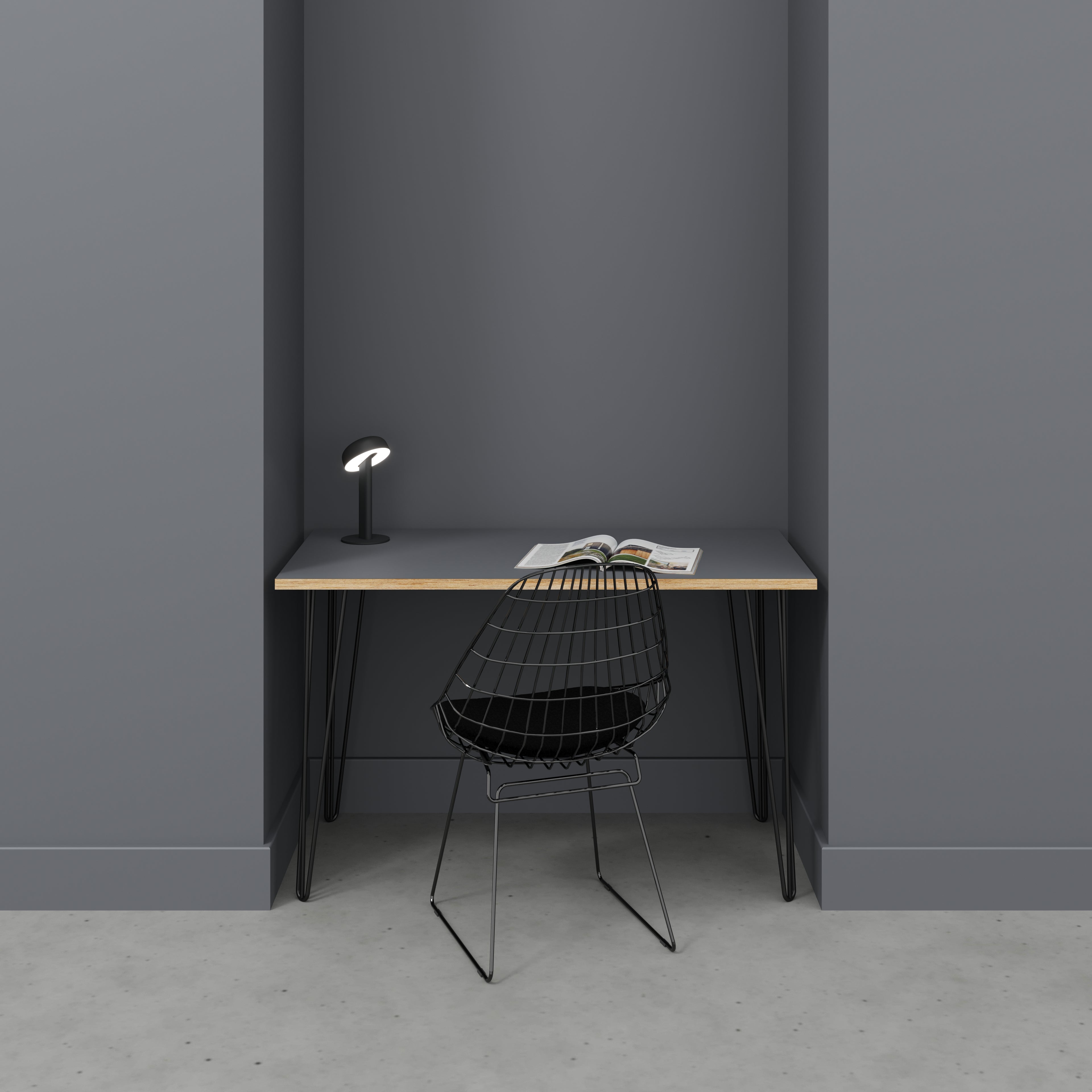 Plywood Desk with Black Hairpin Legs - Formica Tornado Grey - 1200(w) x 600(d) x 735(h)