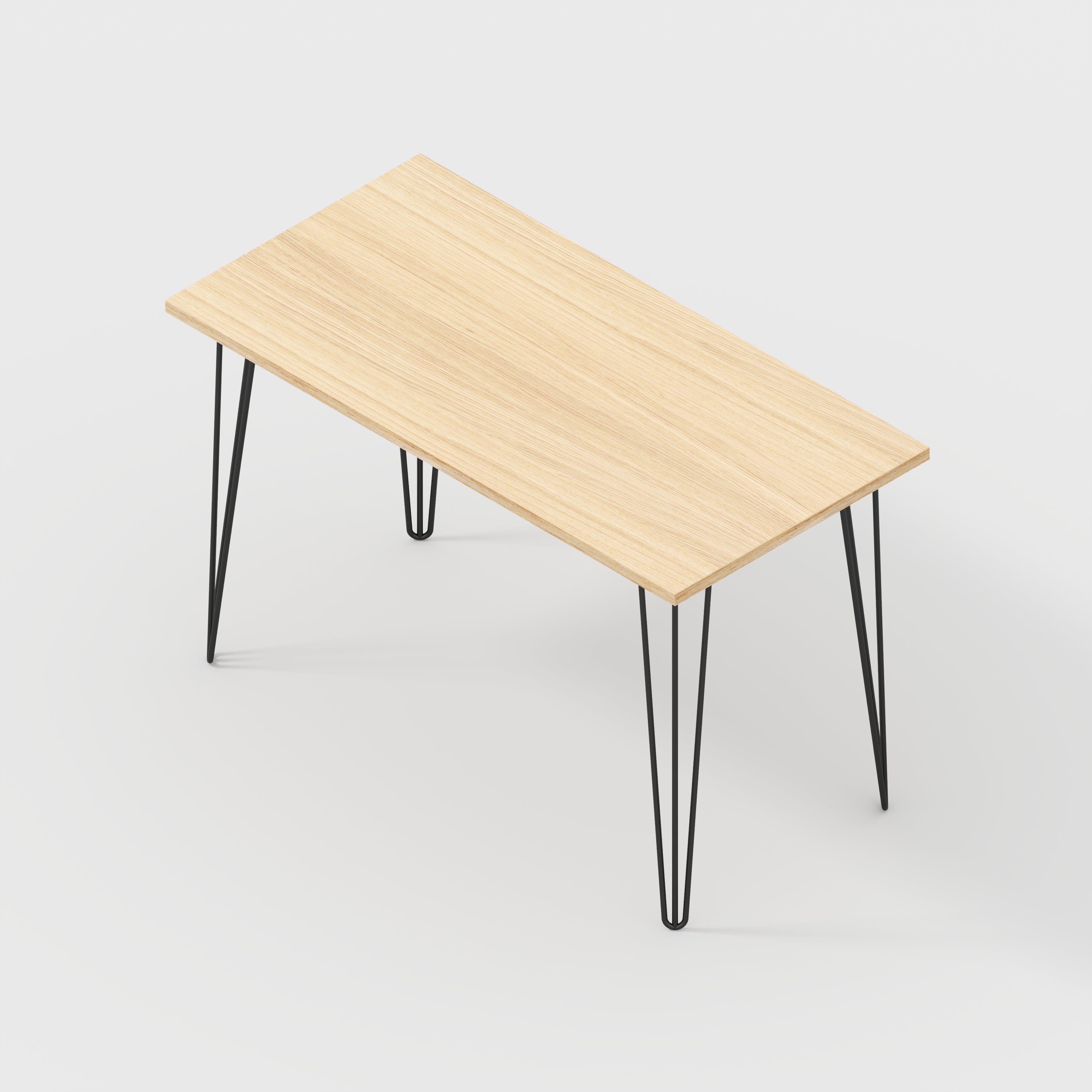 Plywood Desk with Black Hairpin Legs - Plywood Oak - 1200(w) x 600(d) x 735(h)