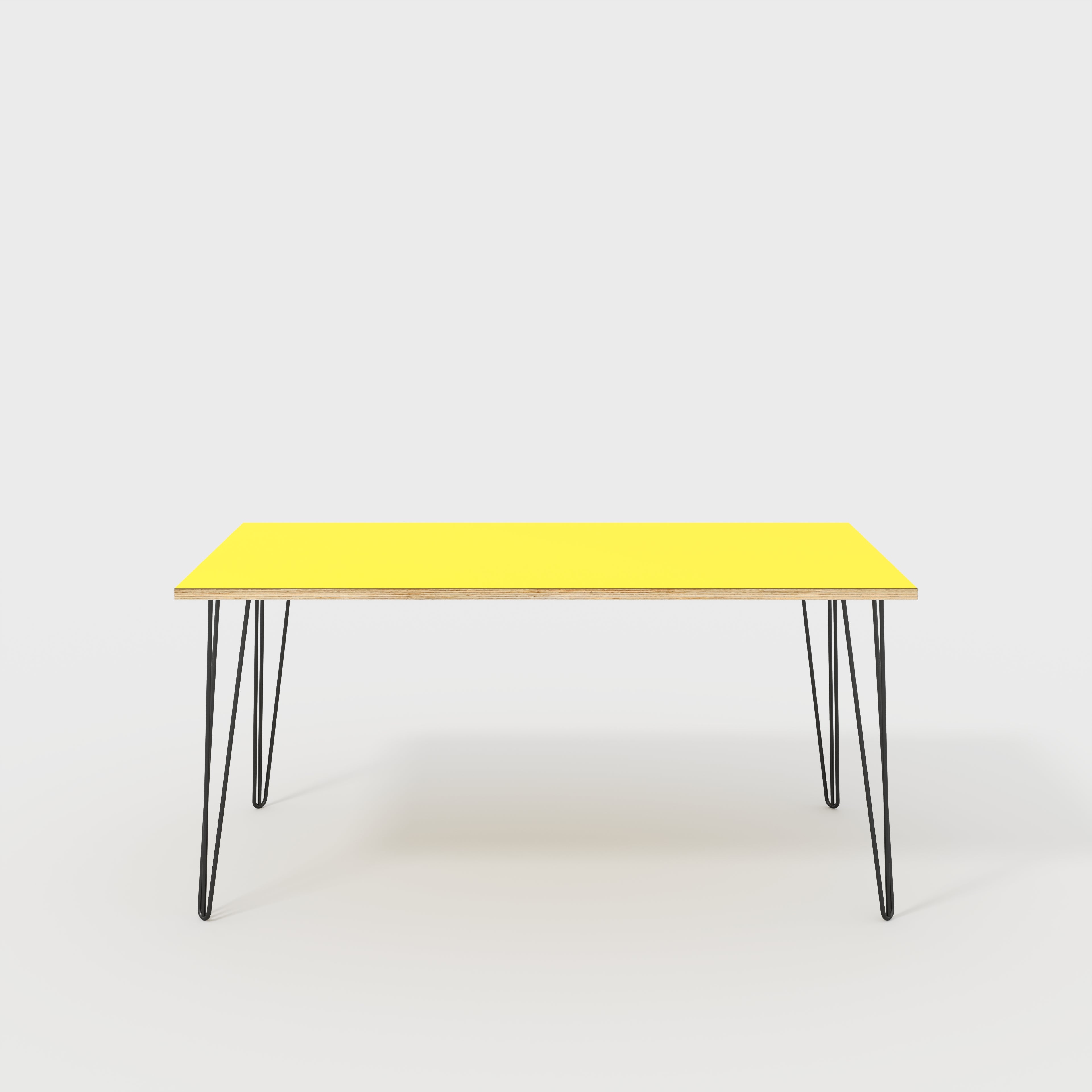 Plywood Desk with Black Hairpin Legs - Formica Chrome Yellow - 1600(w) x 800(d) x 735(h)