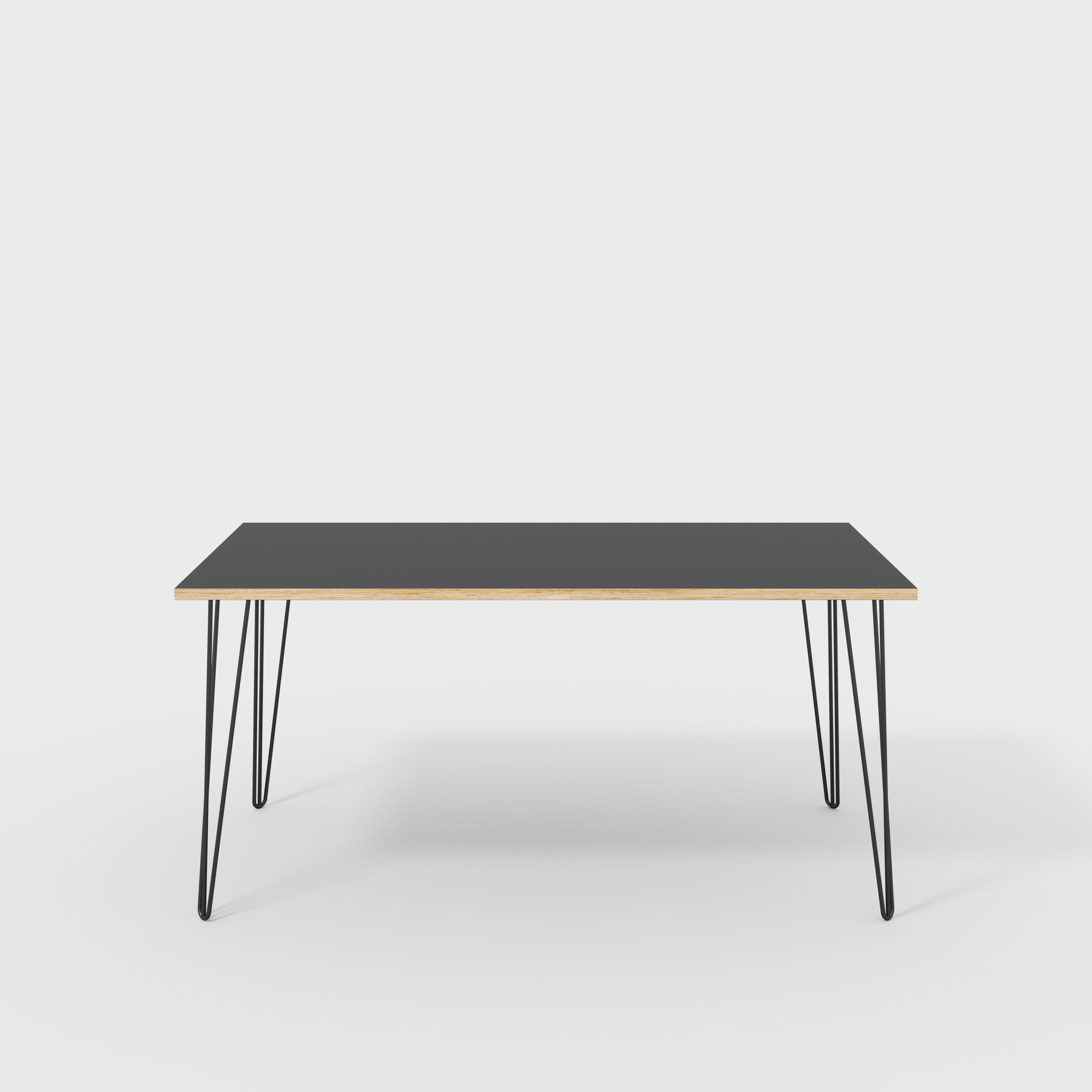 Plywood Desk with Black Hairpin Legs - Formica Diamond Black - 1600(w) x 800(d) x 735(h)