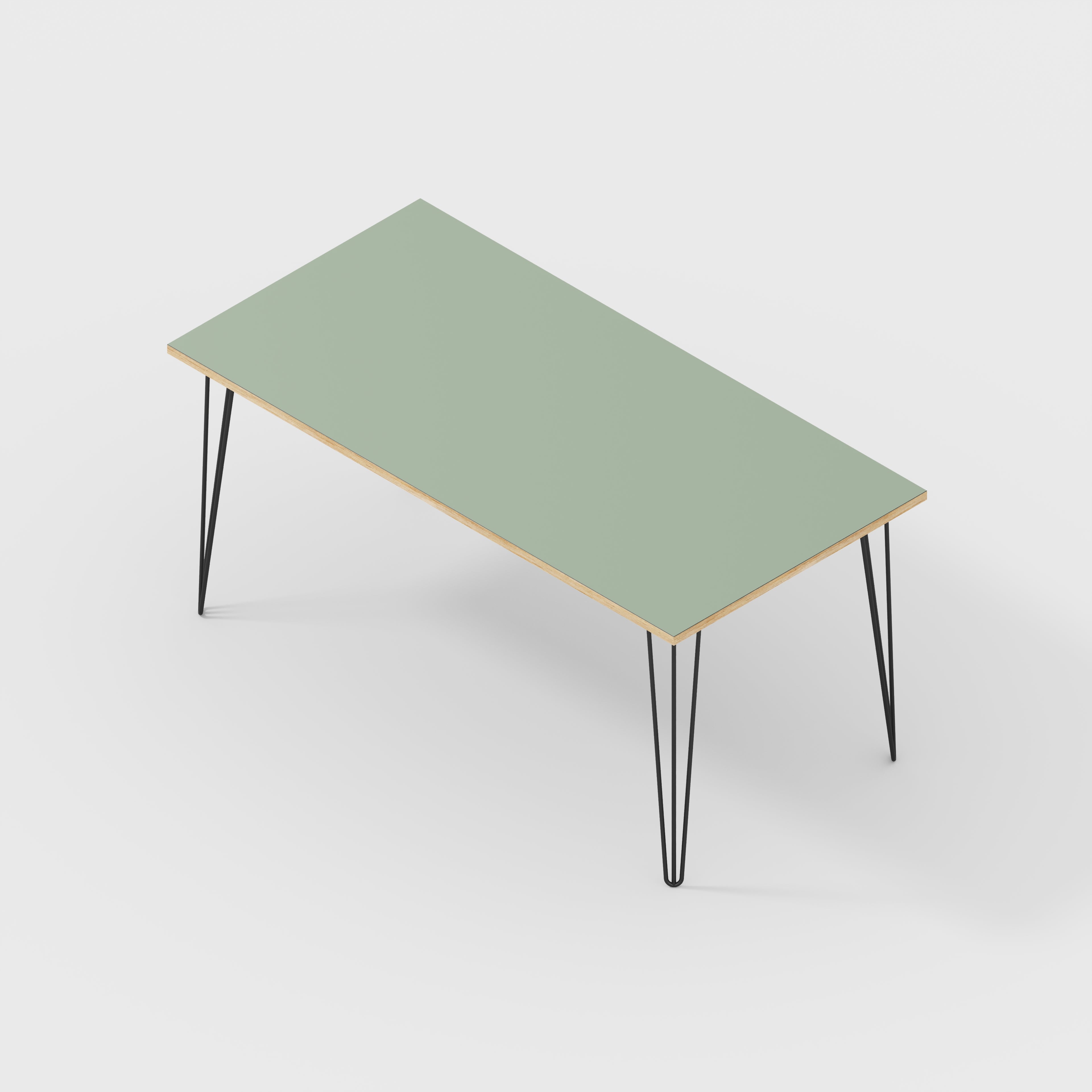 Plywood Desk with Black Hairpin Legs - Formica Green Slate - 1600(w) x 800(d) x 735(h)