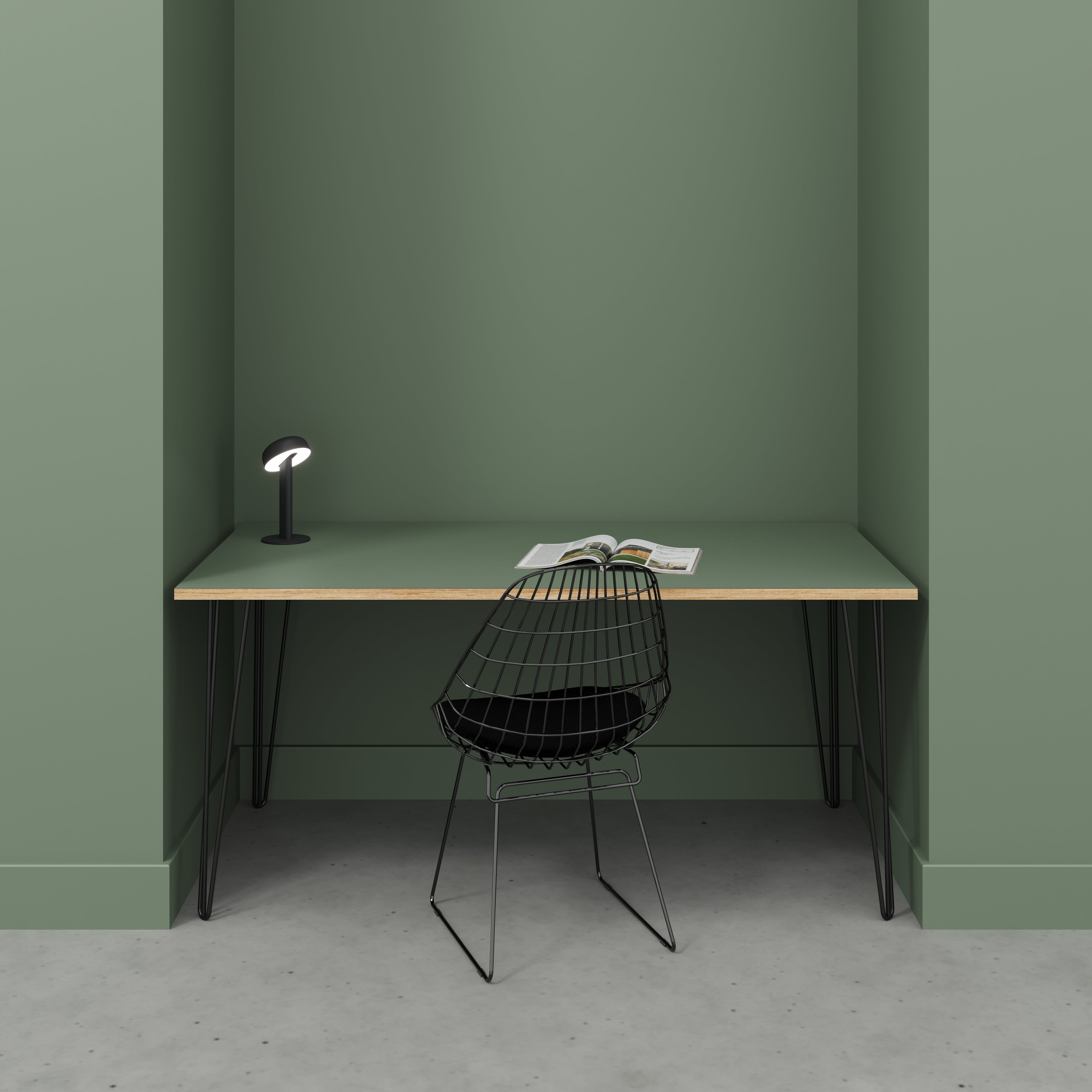 Plywood Desk with Black Hairpin Legs - Formica Green Slate - 1600(w) x 800(d) x 735(h)