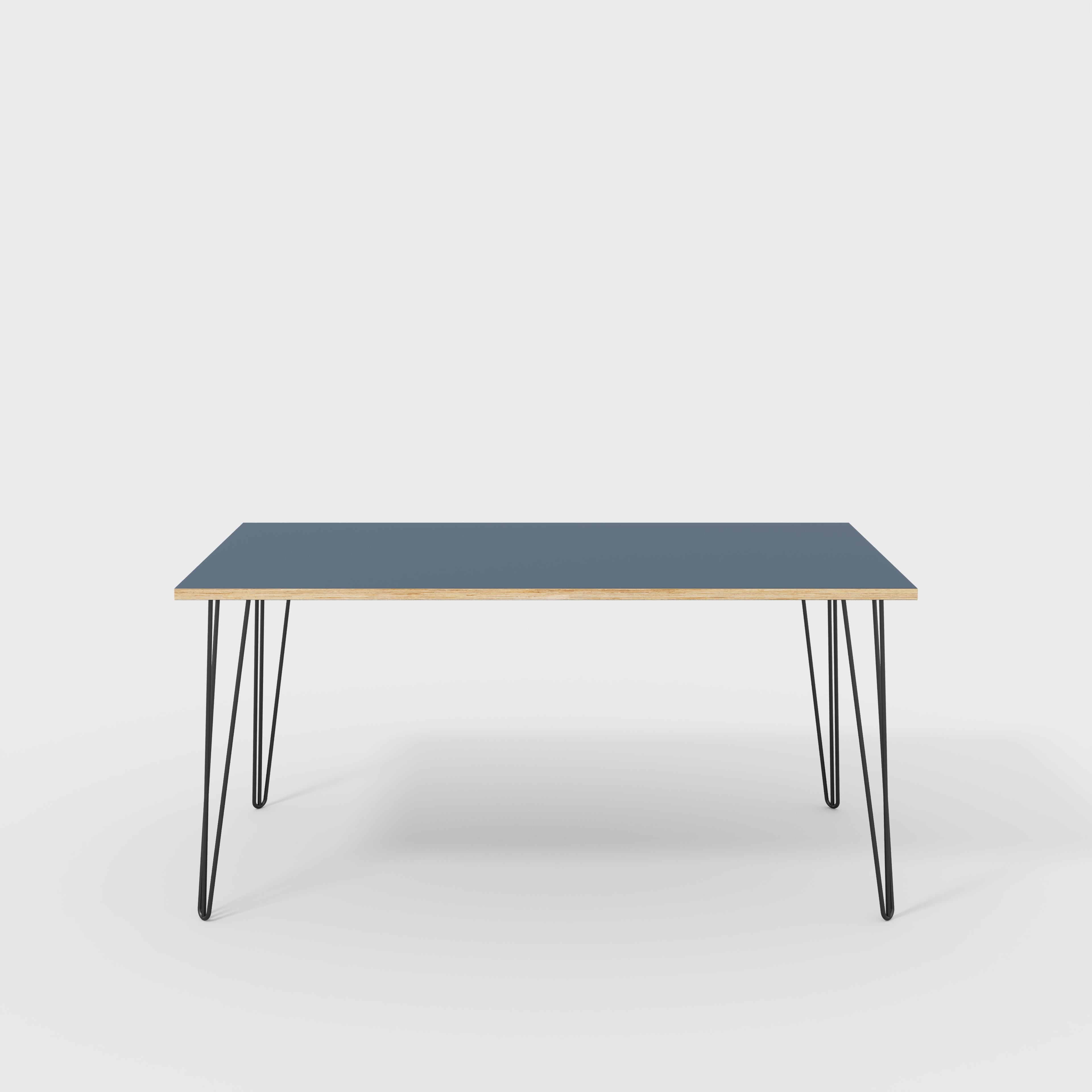 Plywood Desk with Black Hairpin Legs - Formica Night Sea Blue - 1600(w) x 800(d) x 735(h)