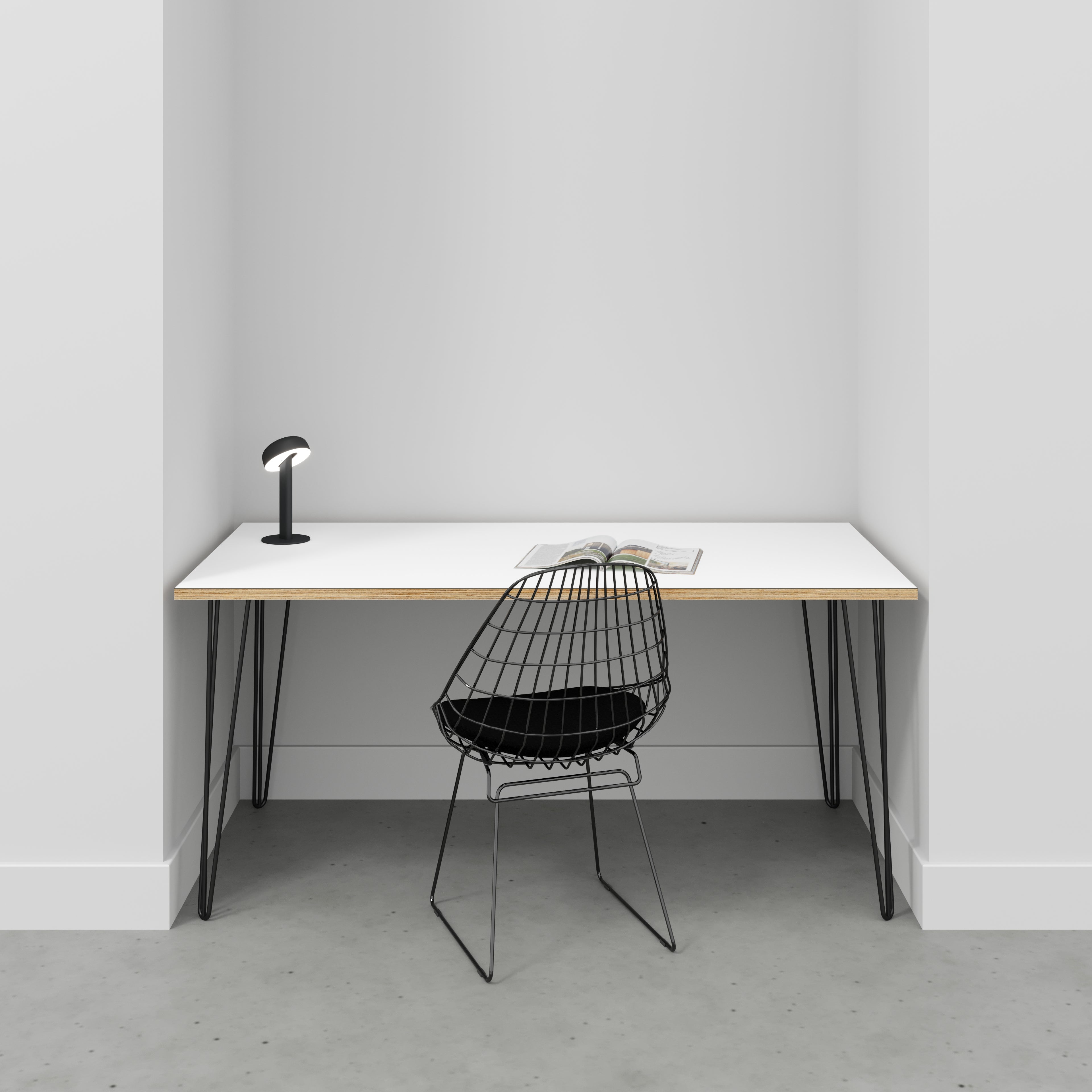 Desk with Black Hairpin Legs - Formica White - 1600(w) x 800(d) x 735(h)