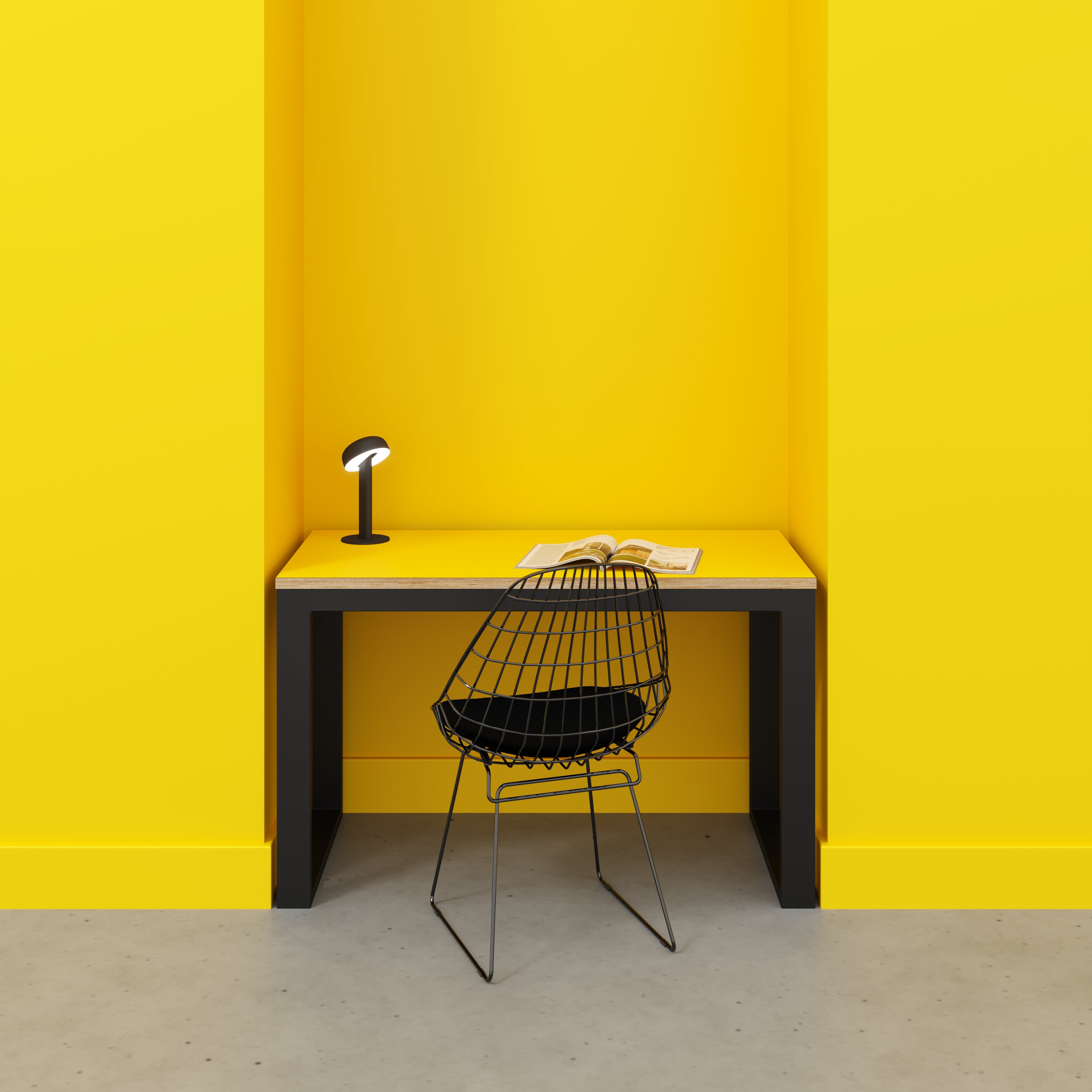 Desk with Black Industrial Frame - Formica Chrome Yellow - 1200(w) x 585(d) x 735(h)