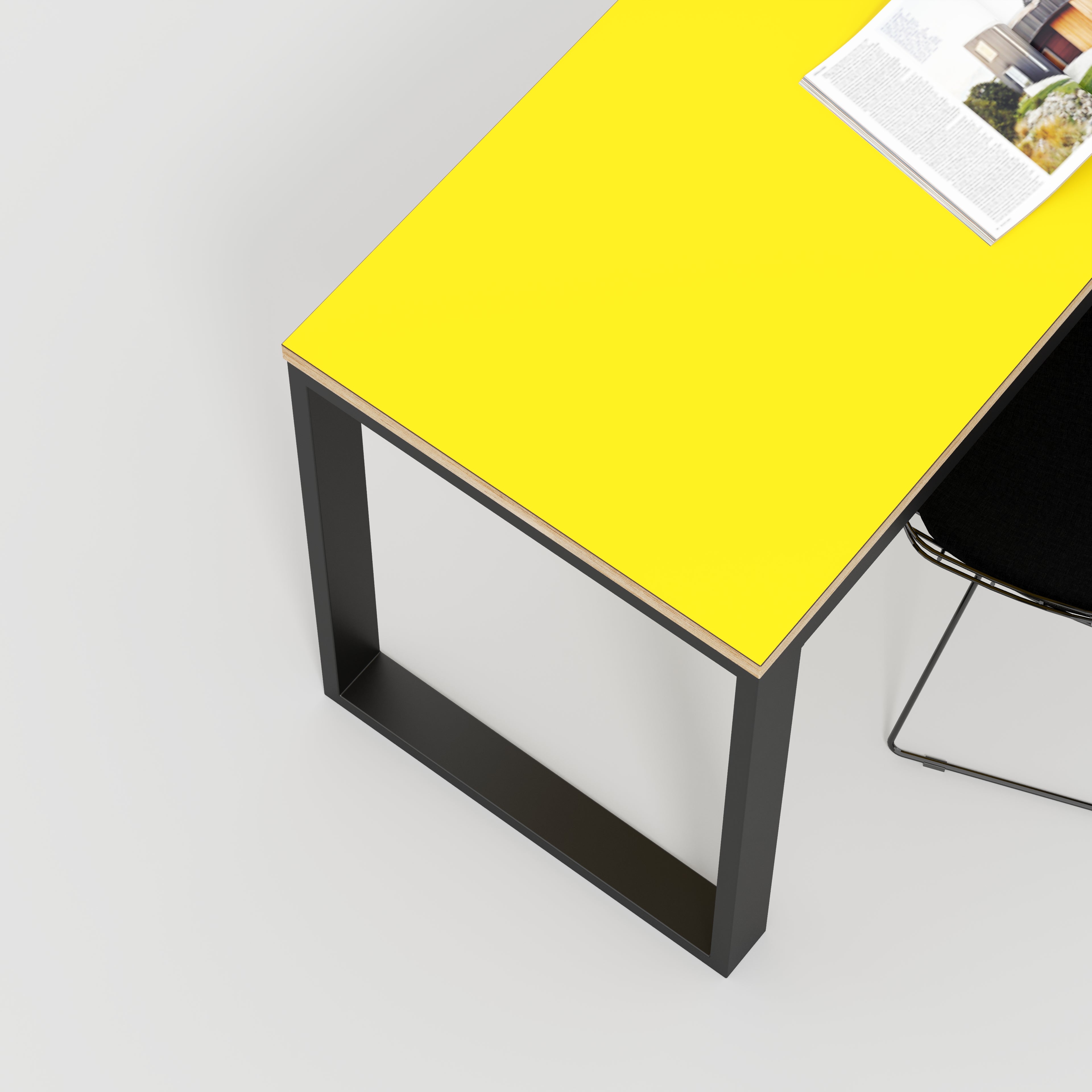 Plywood Desk with Black Industrial Frame - Formica Chrome Yellow - 1500(w) x 585(d) x 735(h)