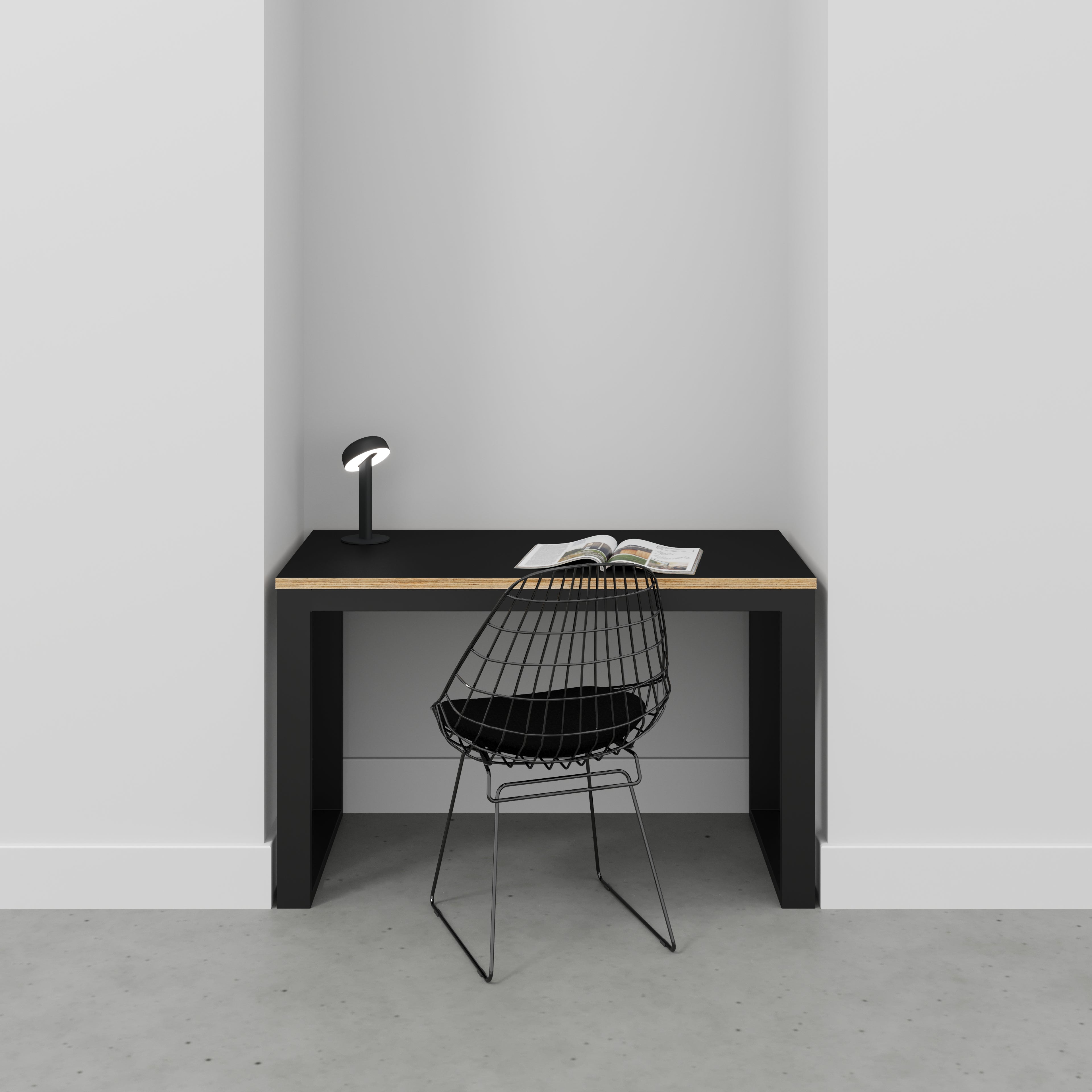 Plywood Desk with Black Industrial Frame - Formica Diamond Black - 1200(w) x 585(d) x 735(h)