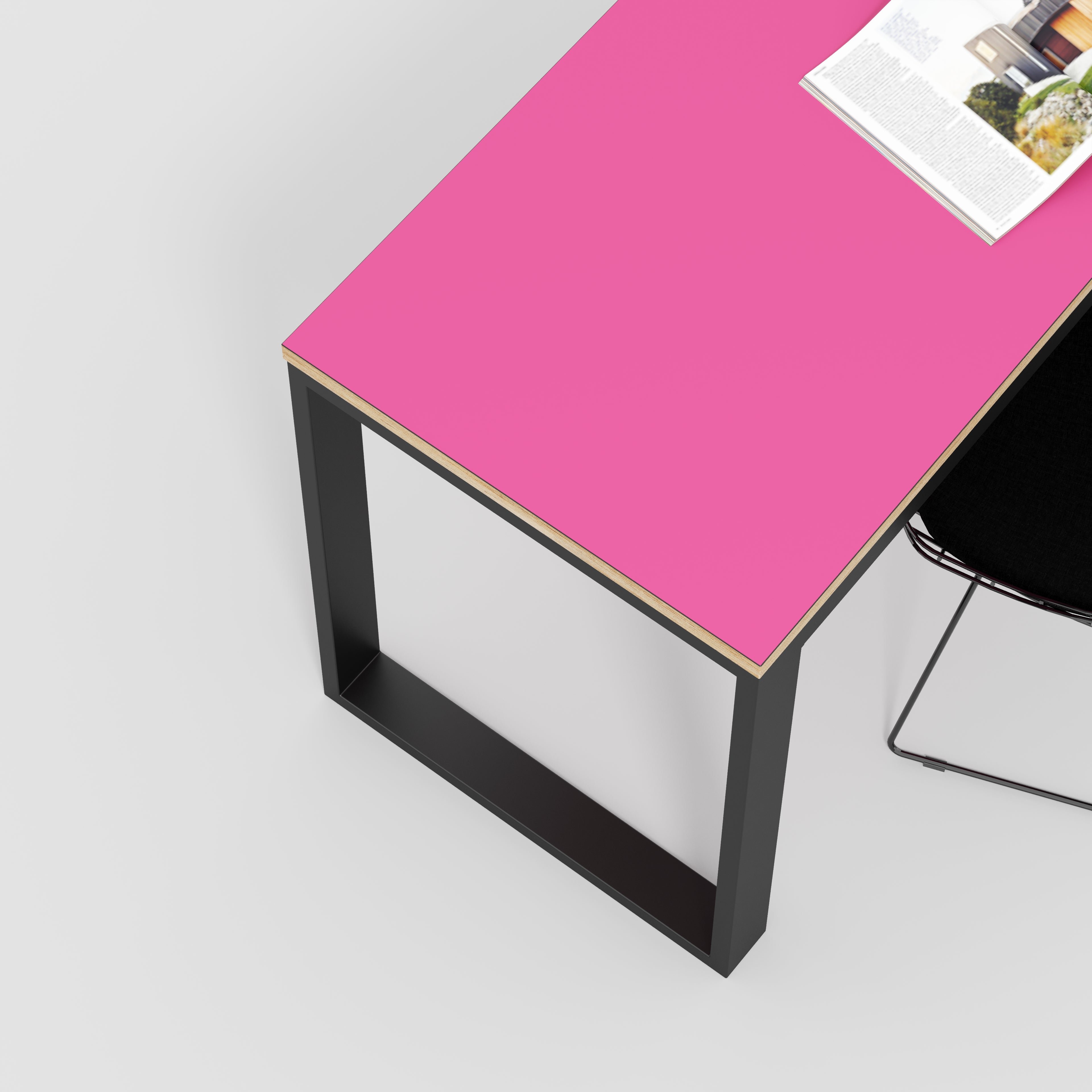 Plywood Desk with Black Industrial Frame - Formica Juicy Pink - 1200(w) x 585(d) x 735(h)