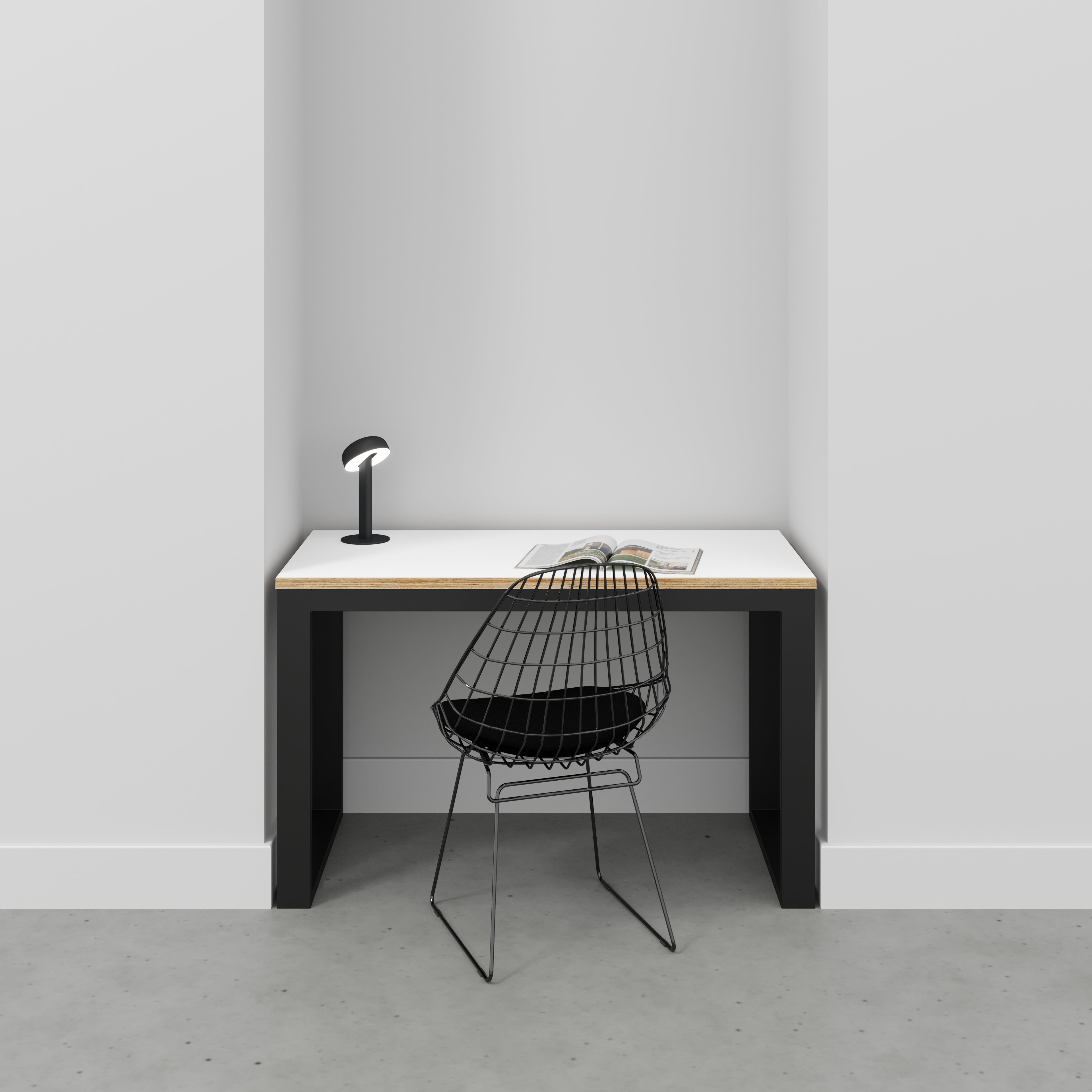 Plywood Desk with Black Industrial Frame - Formica White - 1200(w) x 585(d) x 735(h)