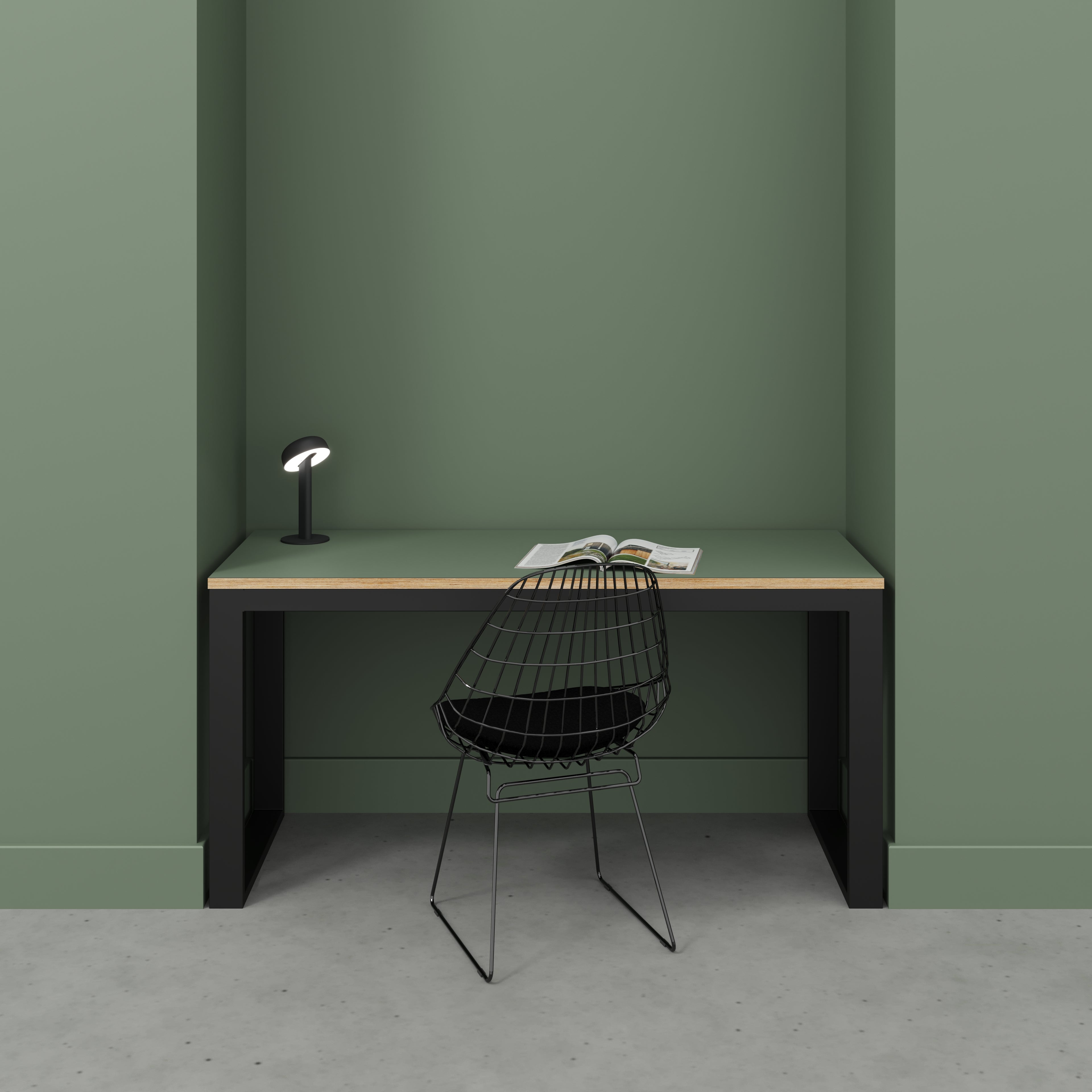Plywood Desk with Black Industrial Frame - Formica Green Slate - 1500(w) x 585(d) x 735(h)
