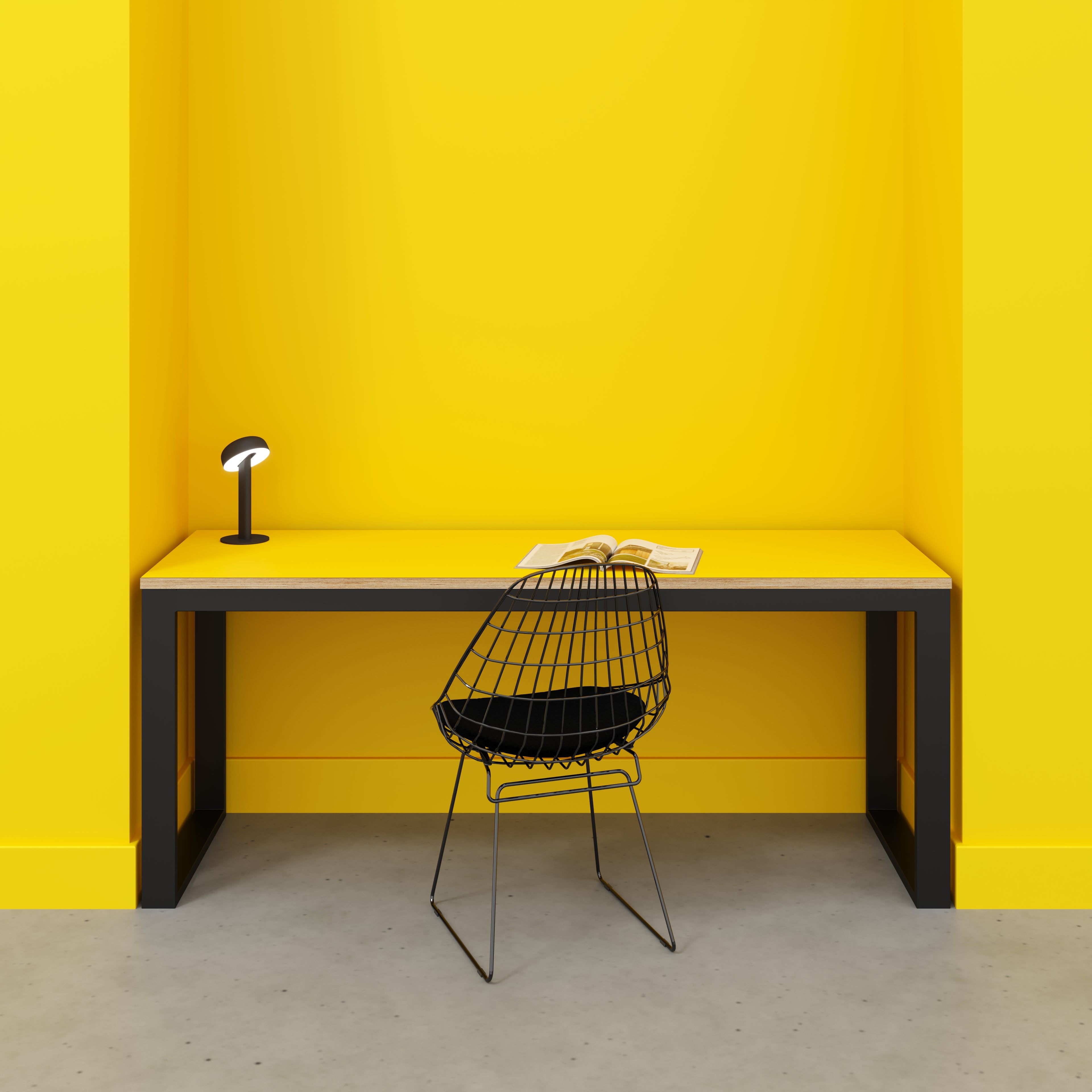 Desk with Black Industrial Frame - Formica Chrome Yellow - 1800(w) x 585(d) x 735(h)