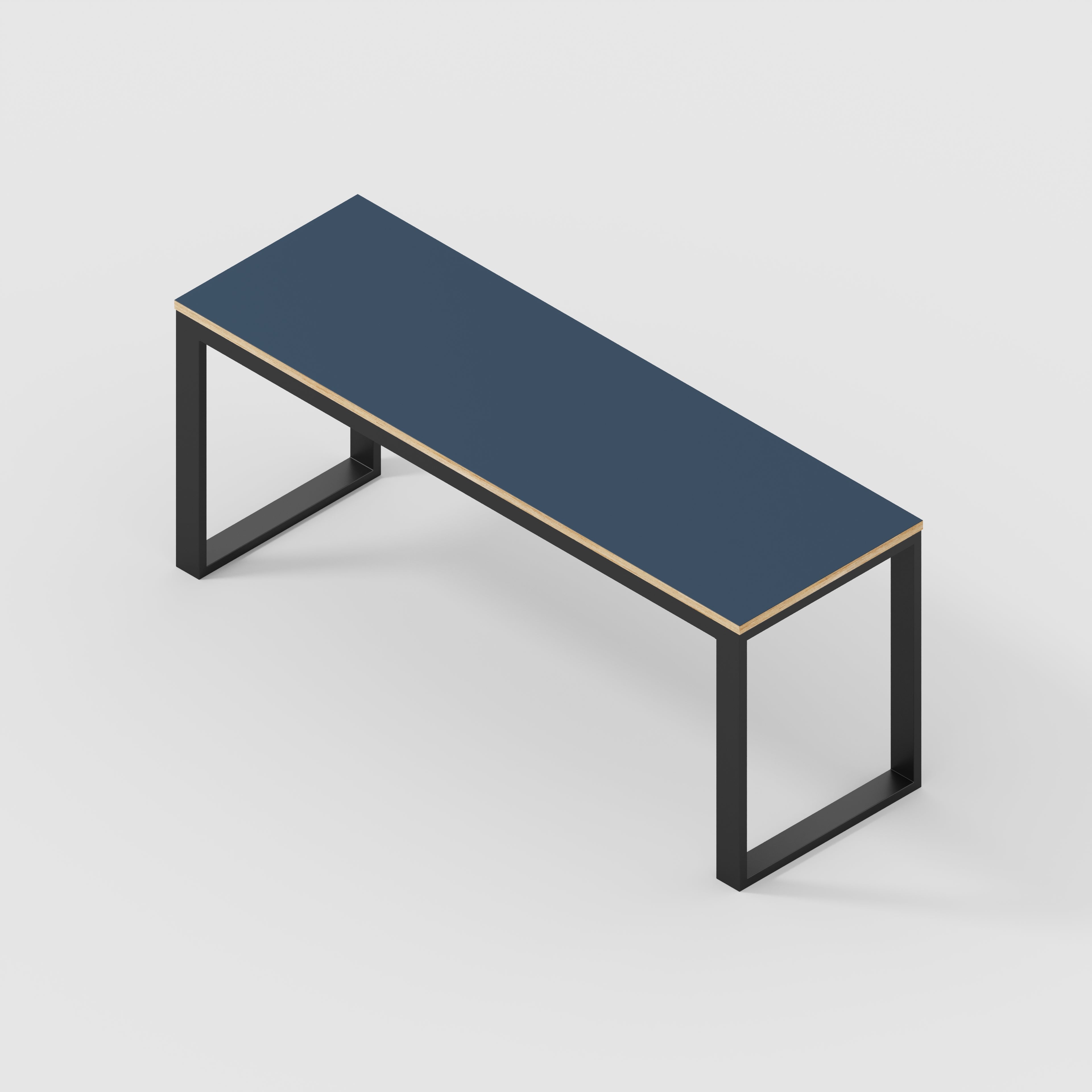Plywood Desk with Black Industrial Frame - Formica Night Sea Blue - 1800(w) x 585(d) x 735(h)