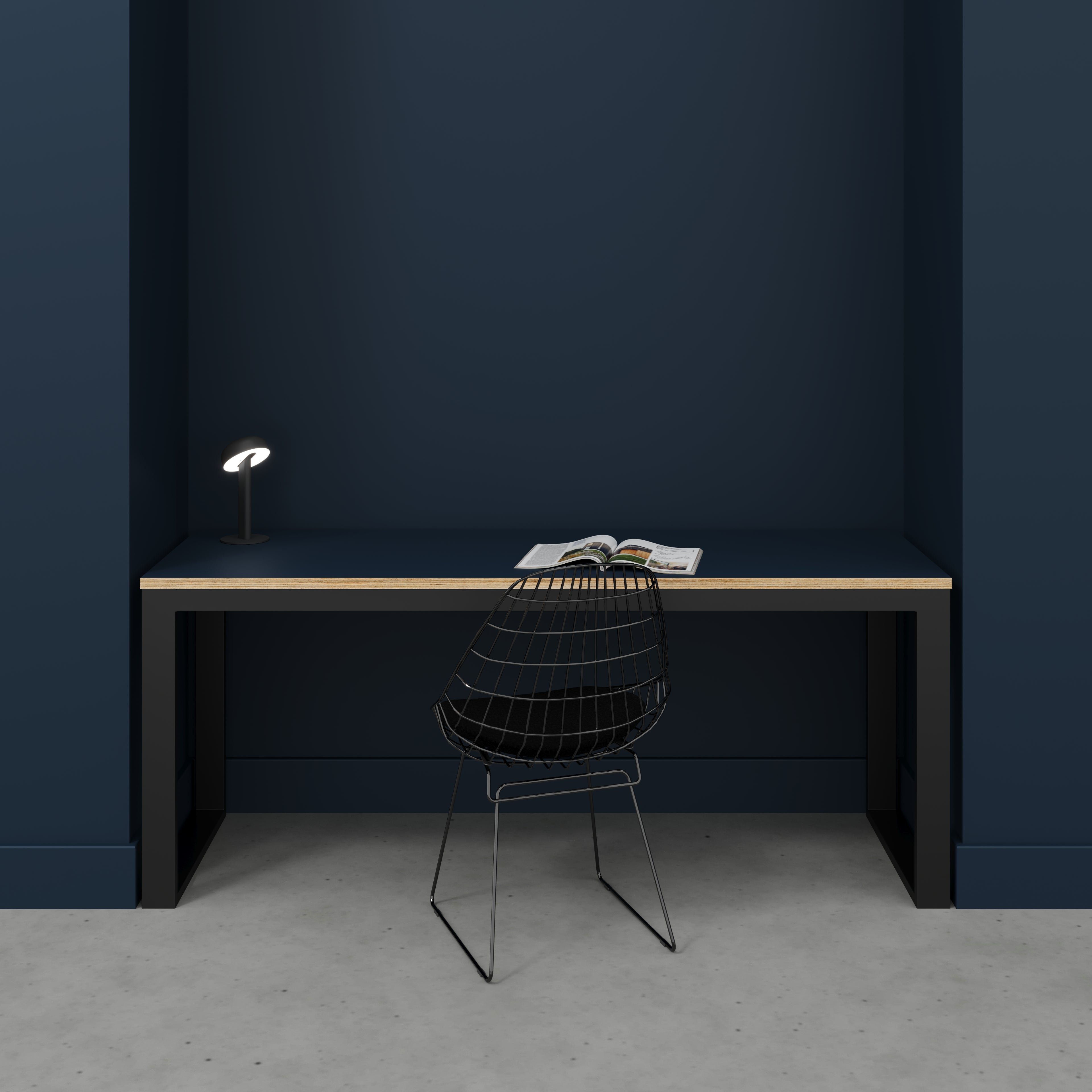 Plywood Desk with Black Industrial Frame - Formica Night Sea Blue - 1800(w) x 585(d) x 735(h)