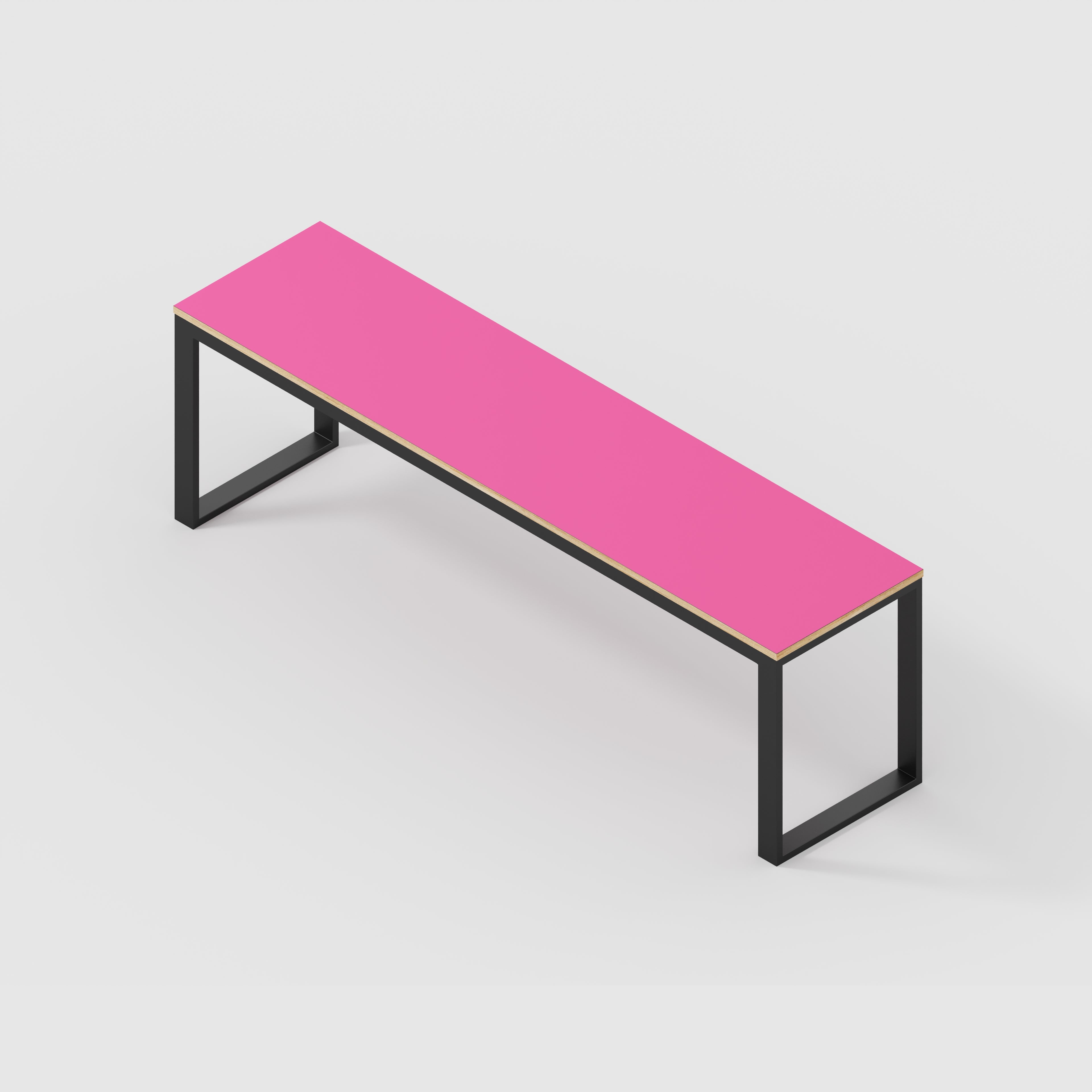 Plywood Desk with Black Industrial Frame - Formica Juicy Pink - 2400(w) x 585(d) x 735(h)