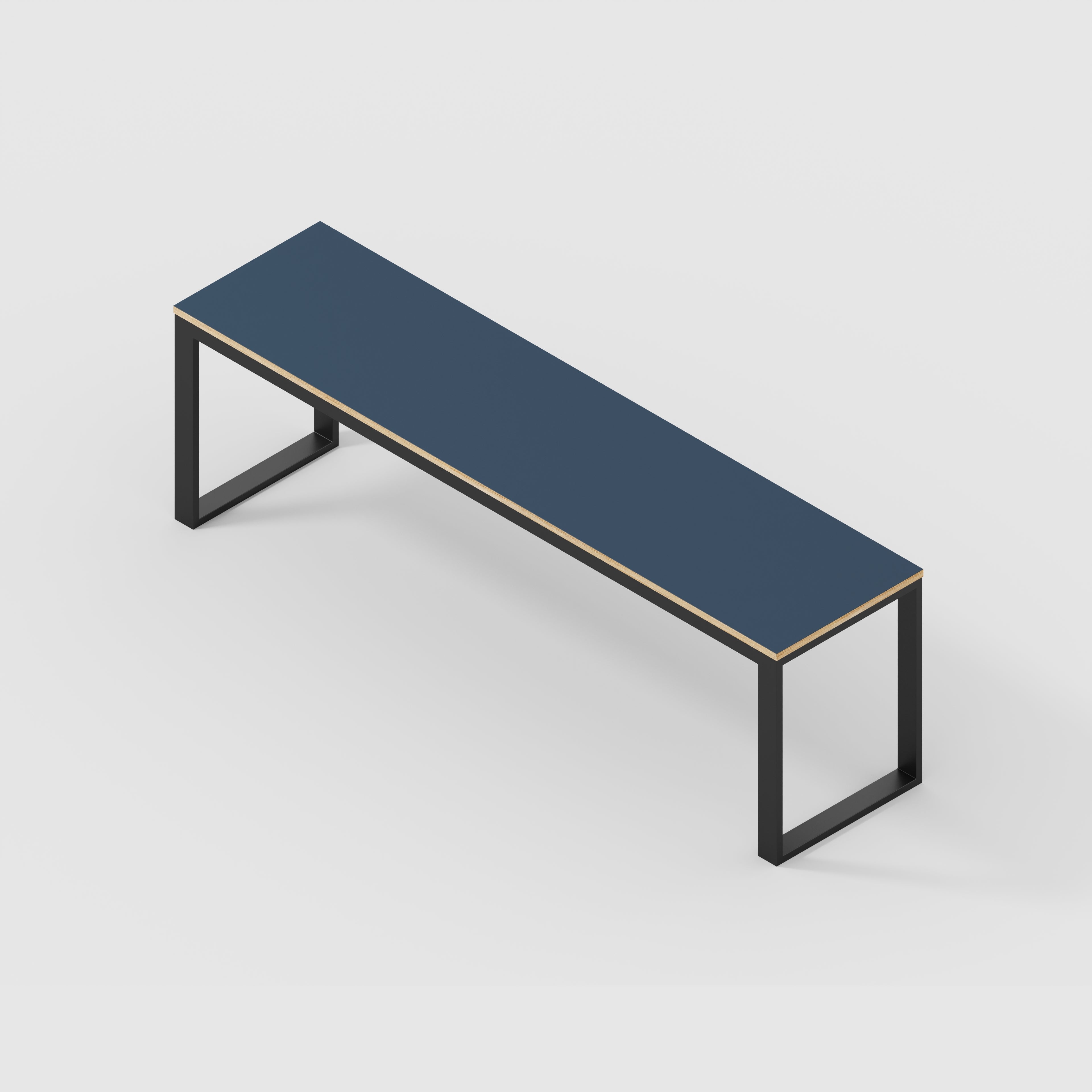 Plywood Desk with Black Industrial Frame - Formica Night Sea Blue - 2400(w) x 585(d) x 735(h)