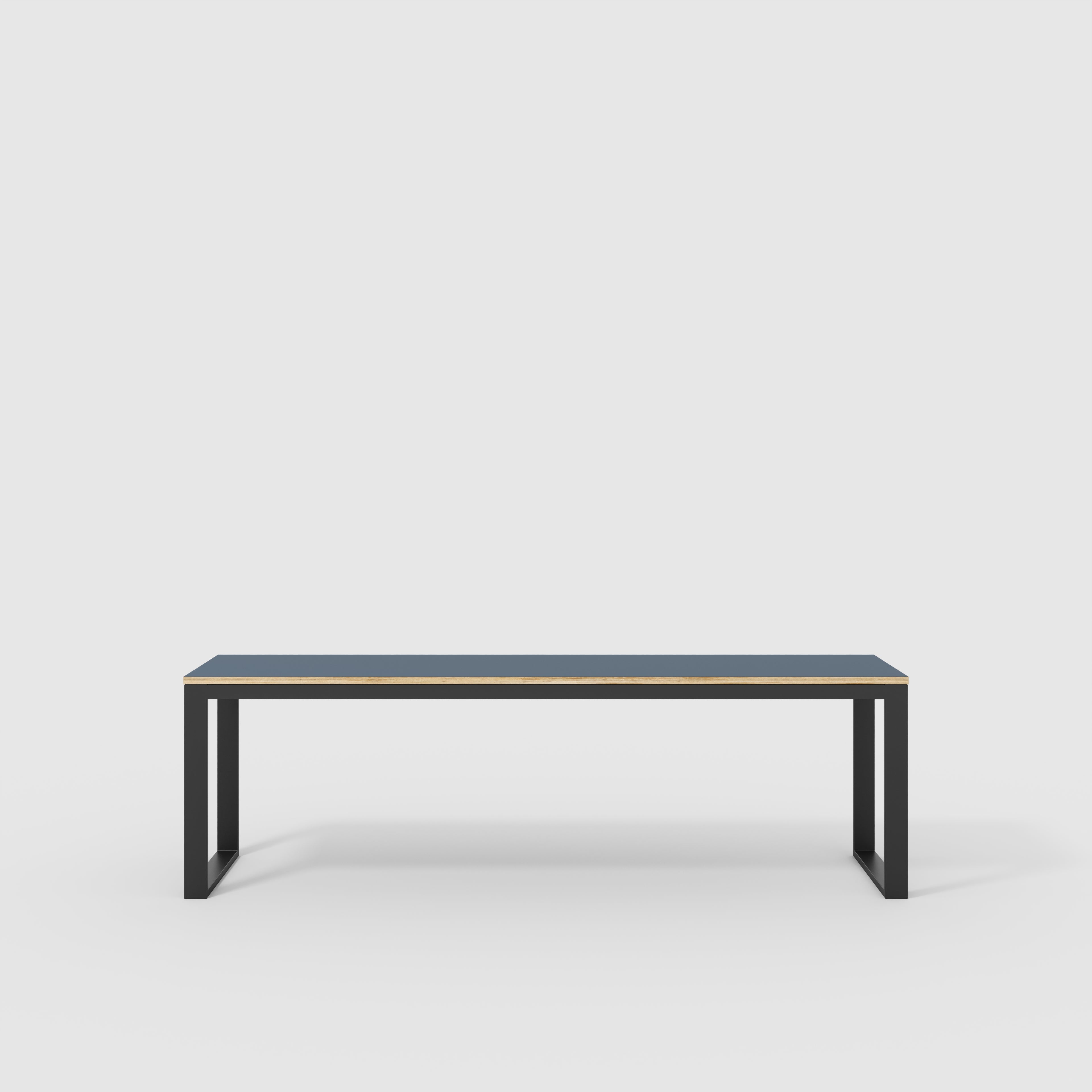 Plywood Desk with Black Industrial Frame - Formica Night Sea Blue - 2400(w) x 585(d) x 735(h)