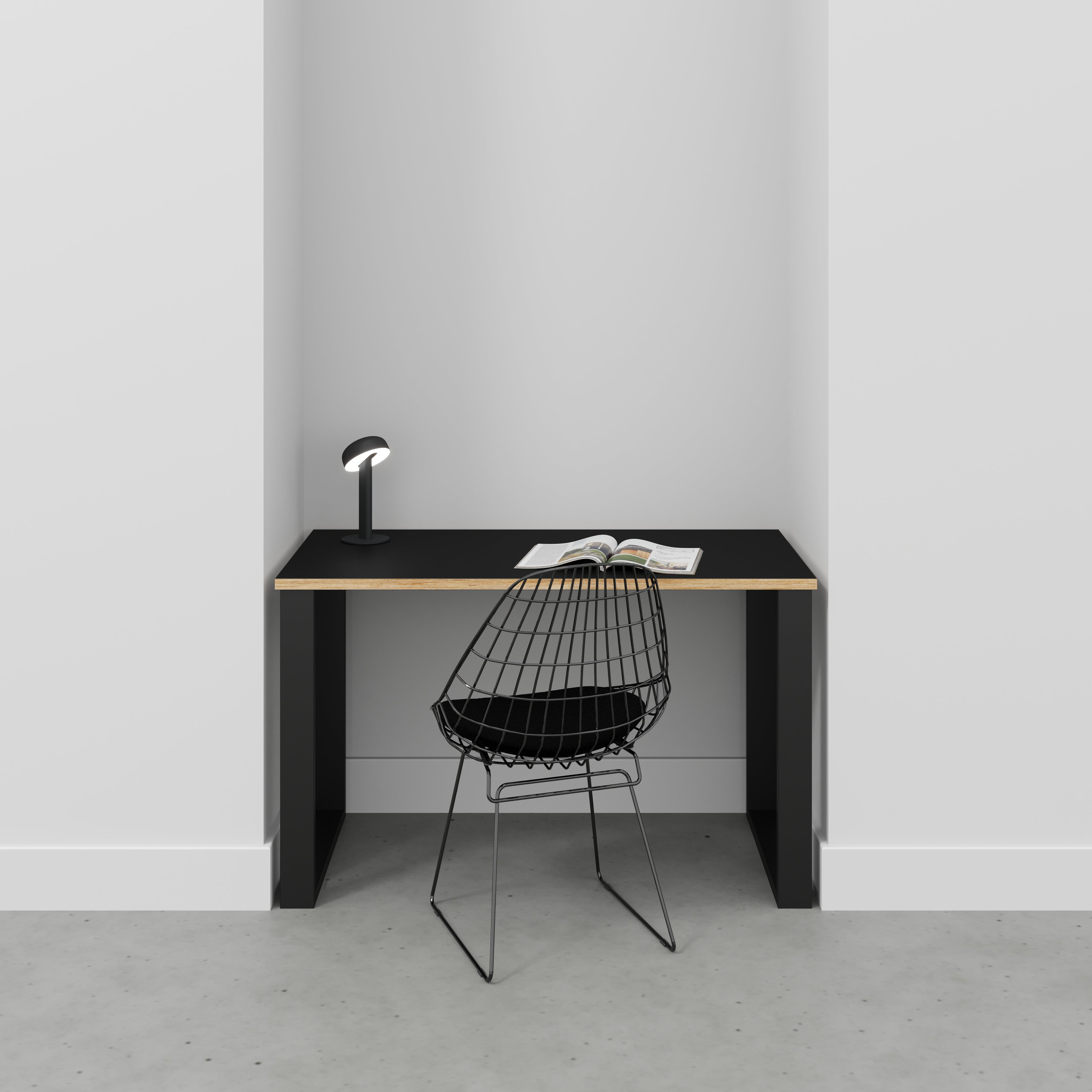Plywood Desk with Black Industrial Legs - Formica Diamond Black - 1200(w) x 600(d) x 735(h)