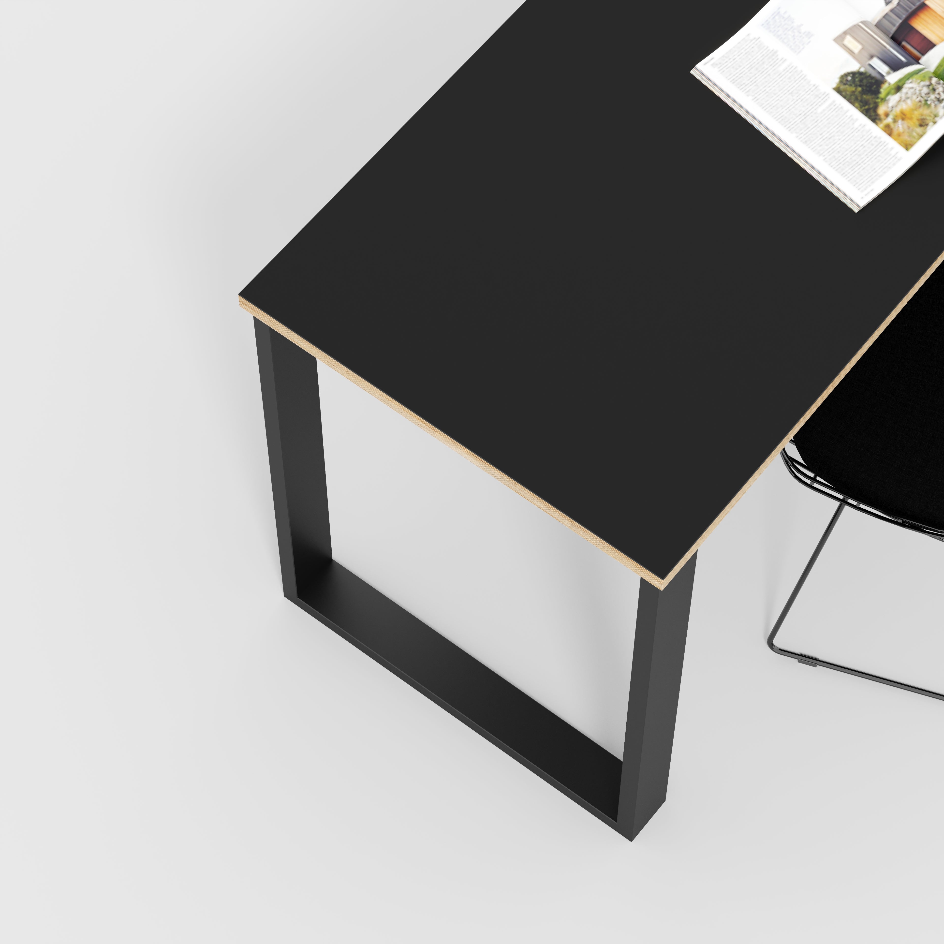 Plywood Desk with Black Industrial Legs - Formica Diamond Black - 1200(w) x 600(d) x 735(h)