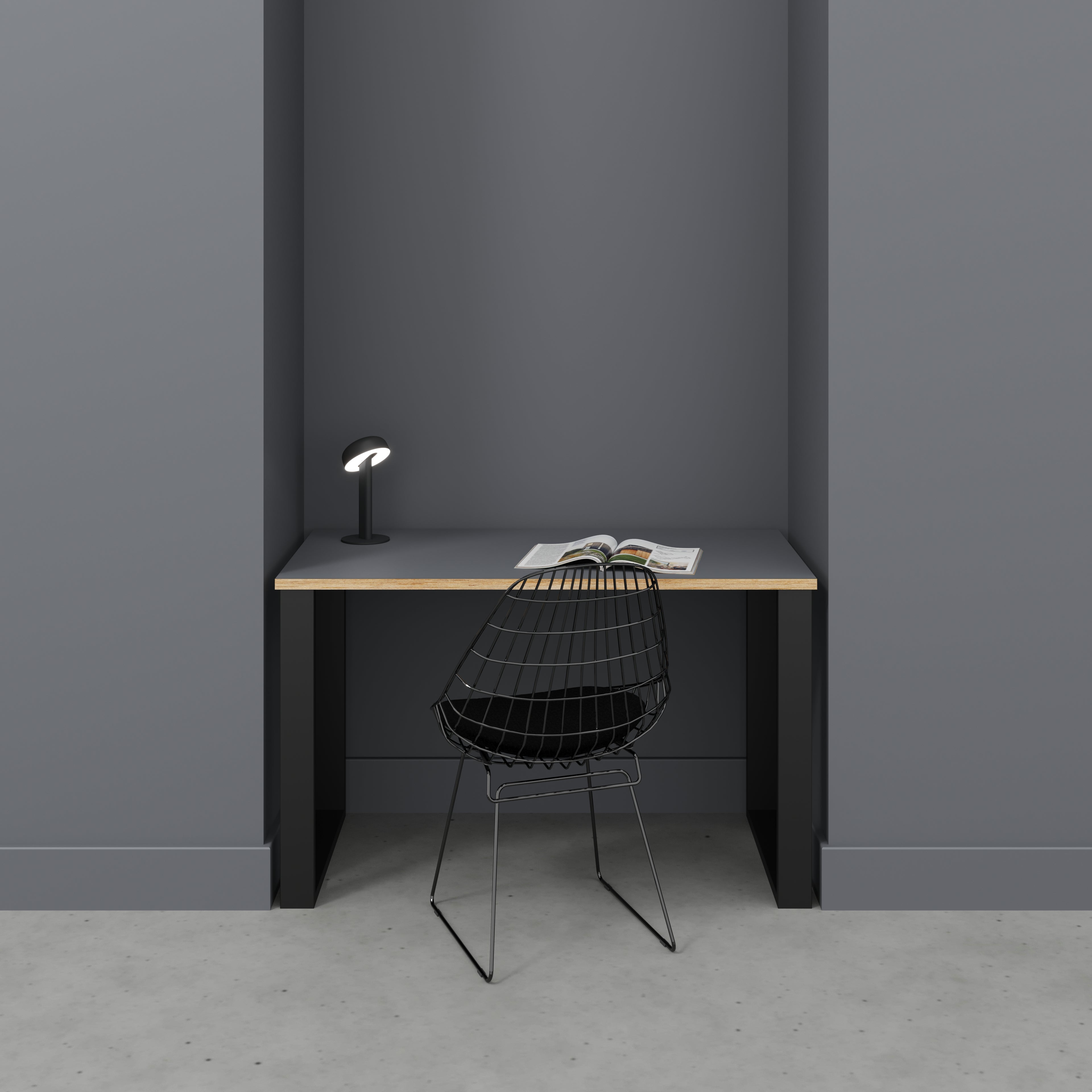 Plywood Desk with Black Industrial Legs - Formica Tornado Grey - 1200(w) x 600(d) x 735(h)