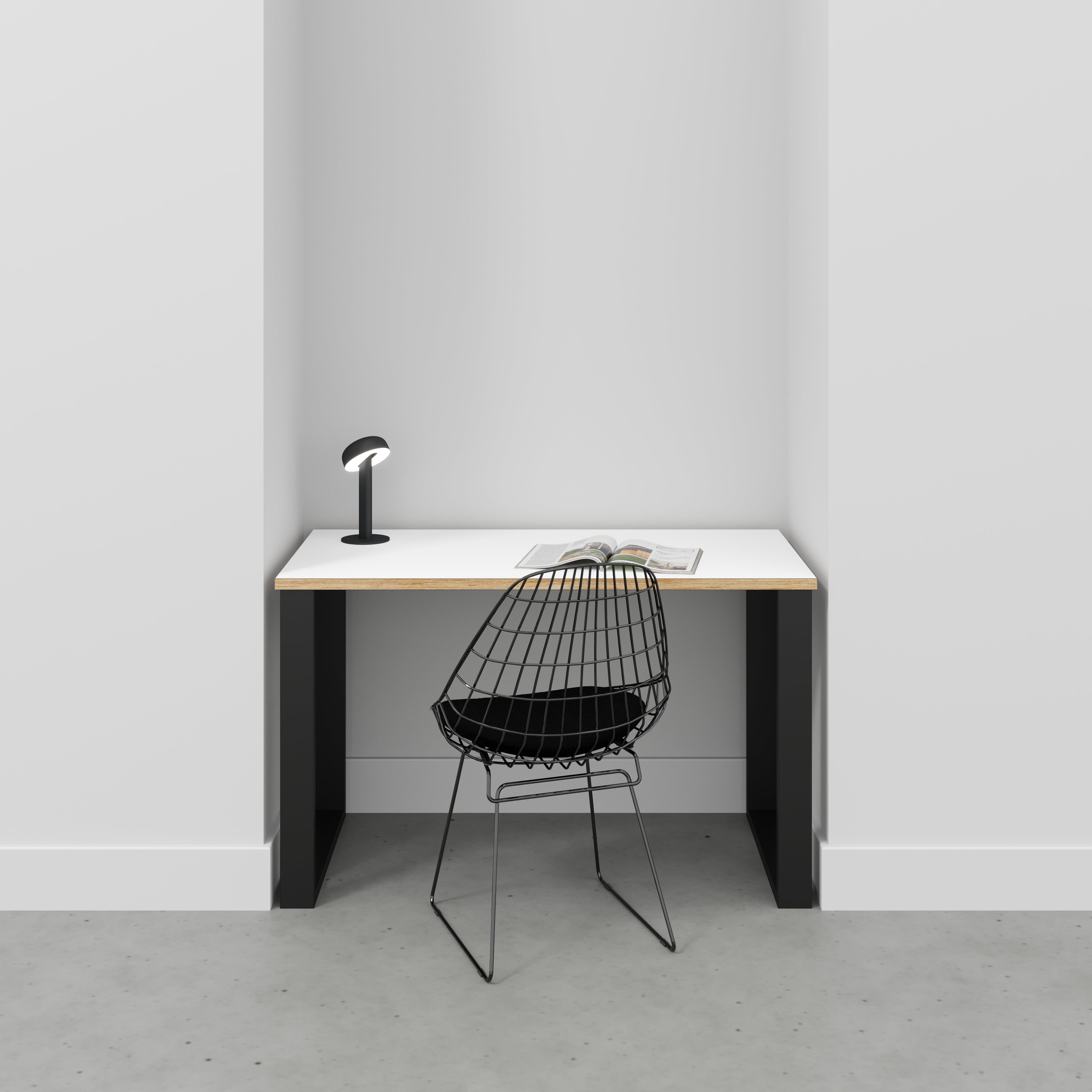 Plywood Desk with Black Industrial Legs - Formica White - 1200(w) x 600(d) x 735(h)