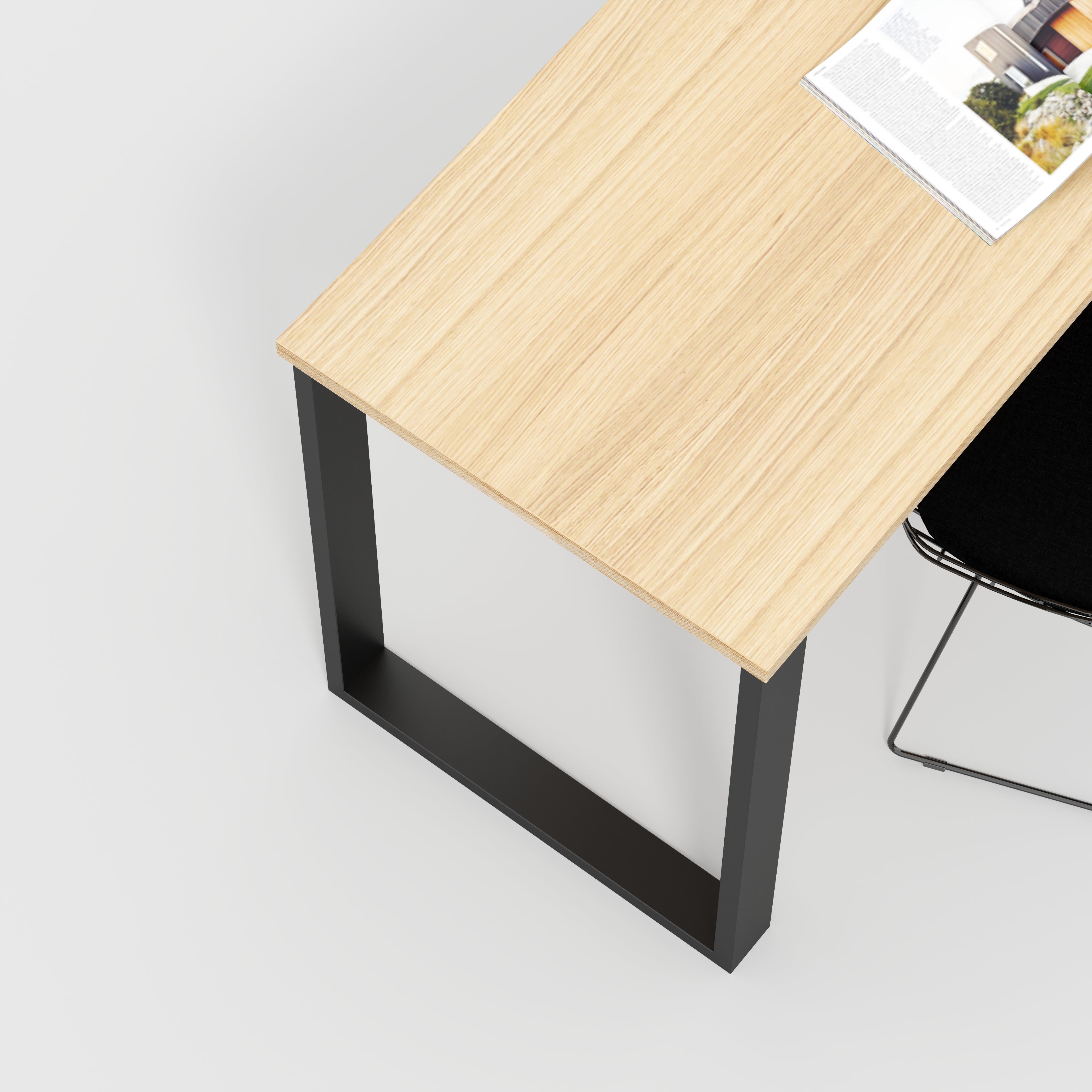 Plywood Desk with Black Industrial Legs - Plywood Oak - 1200(w) x 600(d) x 735(h)