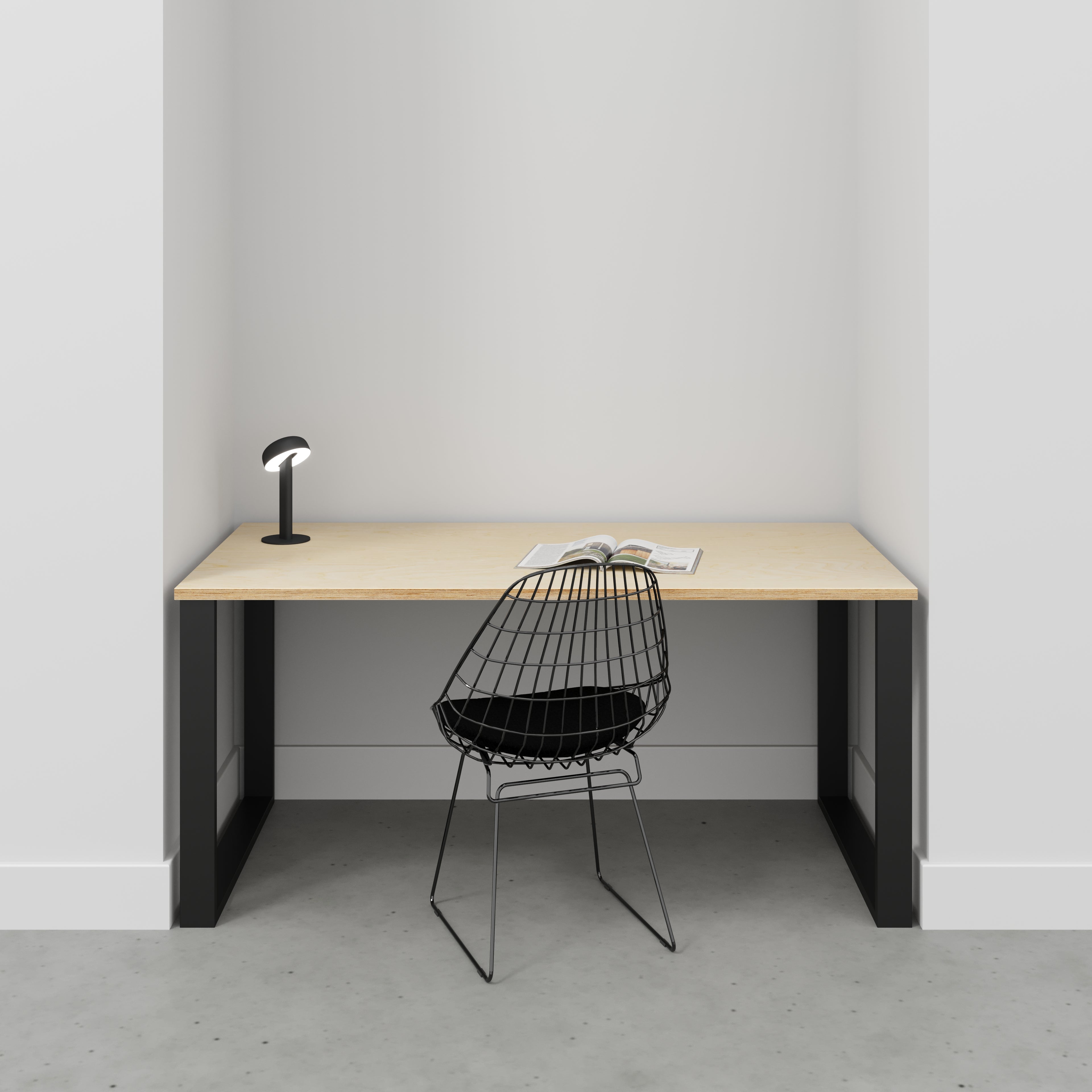 Plywood Desk with Black Industrial Legs - Plywood Birch - 1600(w) x 800(d) x 735(h)
