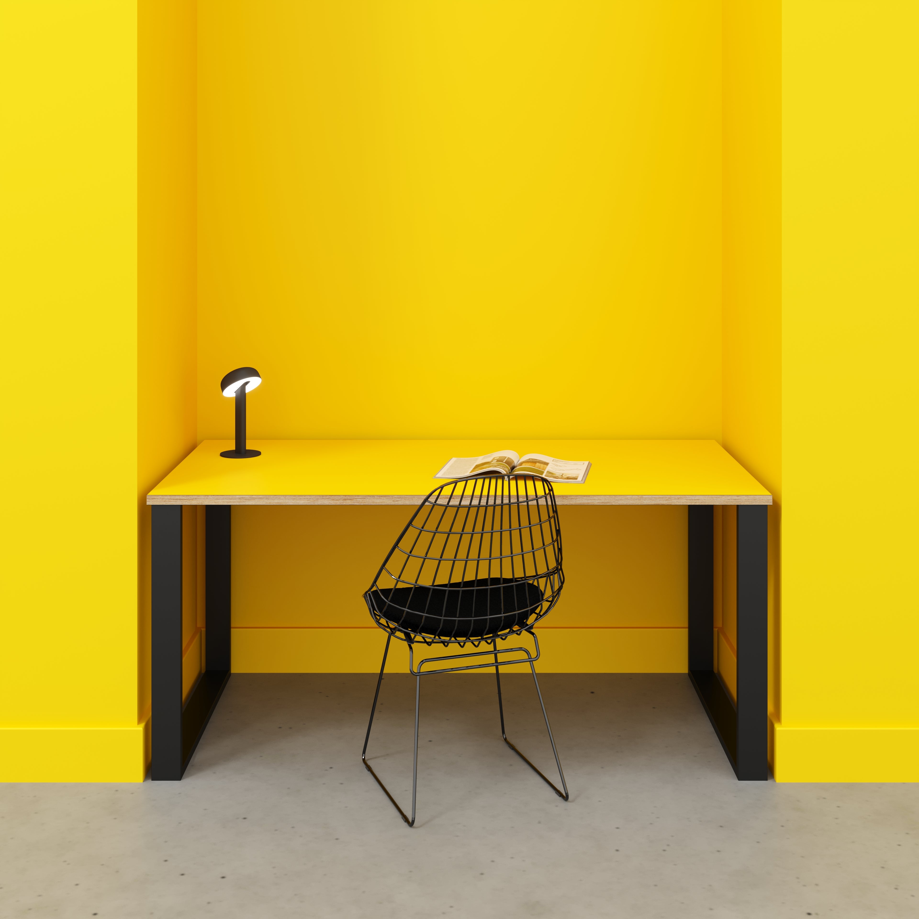 Plywood Desk with Black Industrial Legs - Formica Chrome Yellow - 1600(w) x 800(d) x 735(h)
