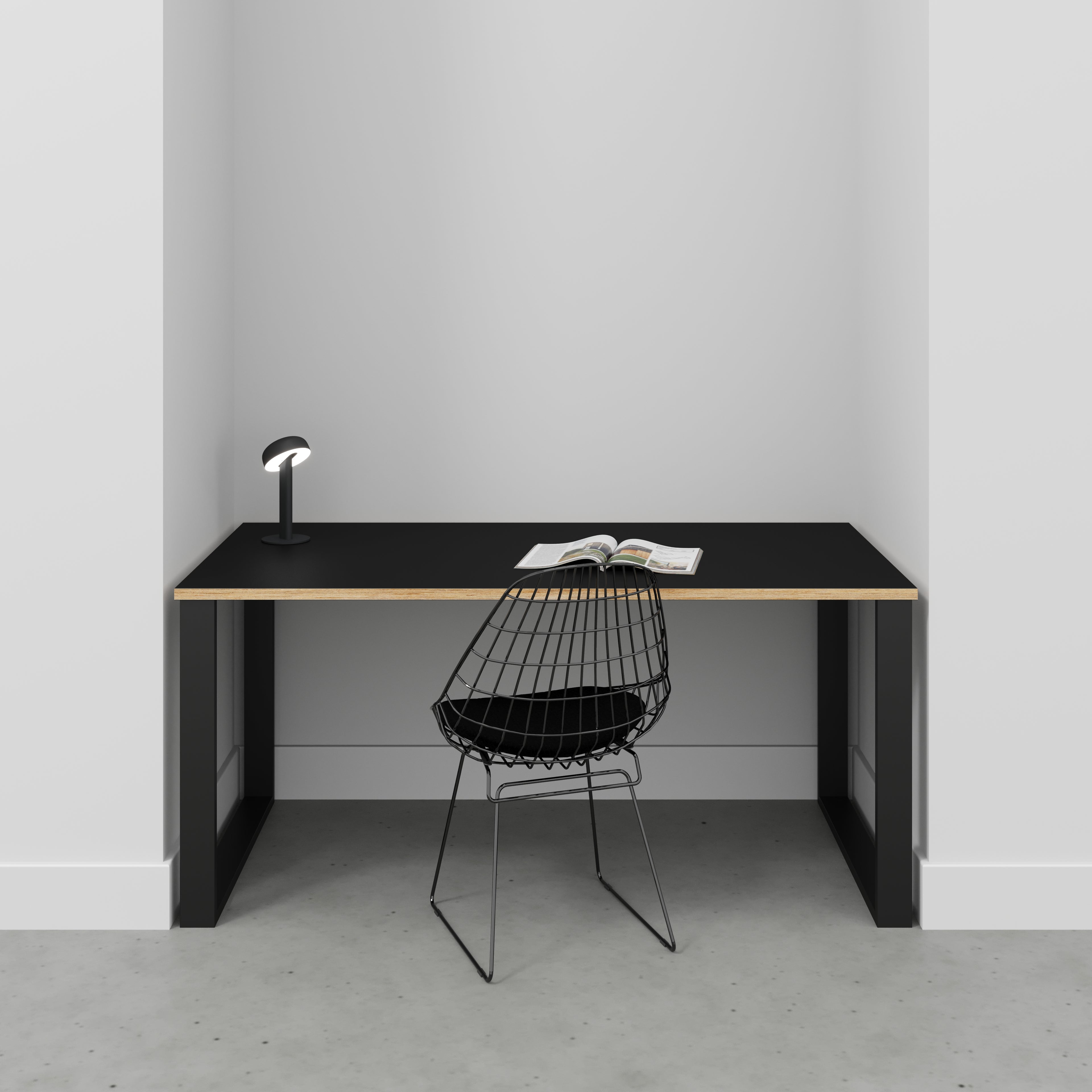 Plywood Desk with Black Industrial Legs - Formica Diamond Black - 1600(w) x 800(d) x 735(h)