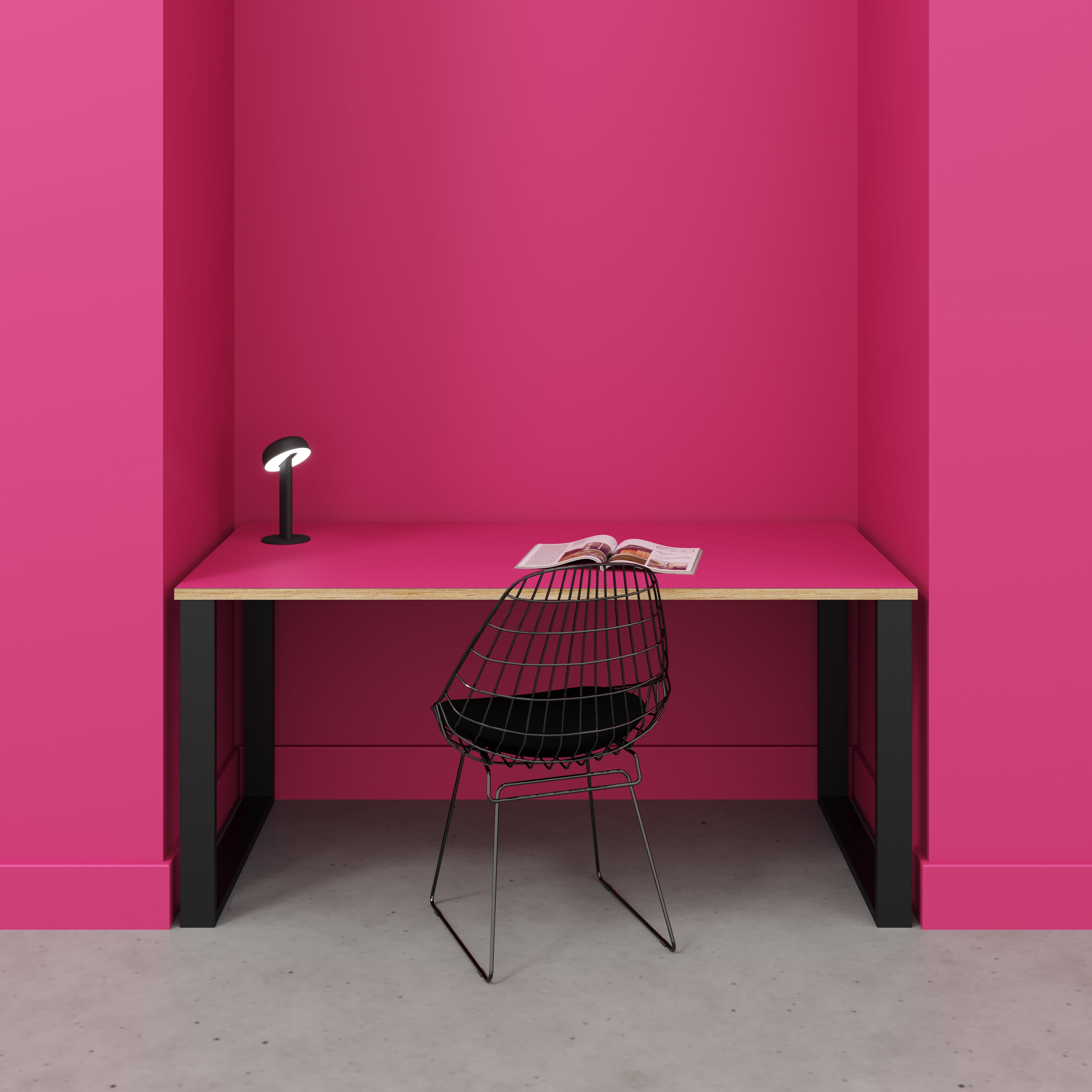 Plywood Desk with Black Industrial Legs - Formica Juicy Pink - 1600(w) x 800(d) x 735(h)