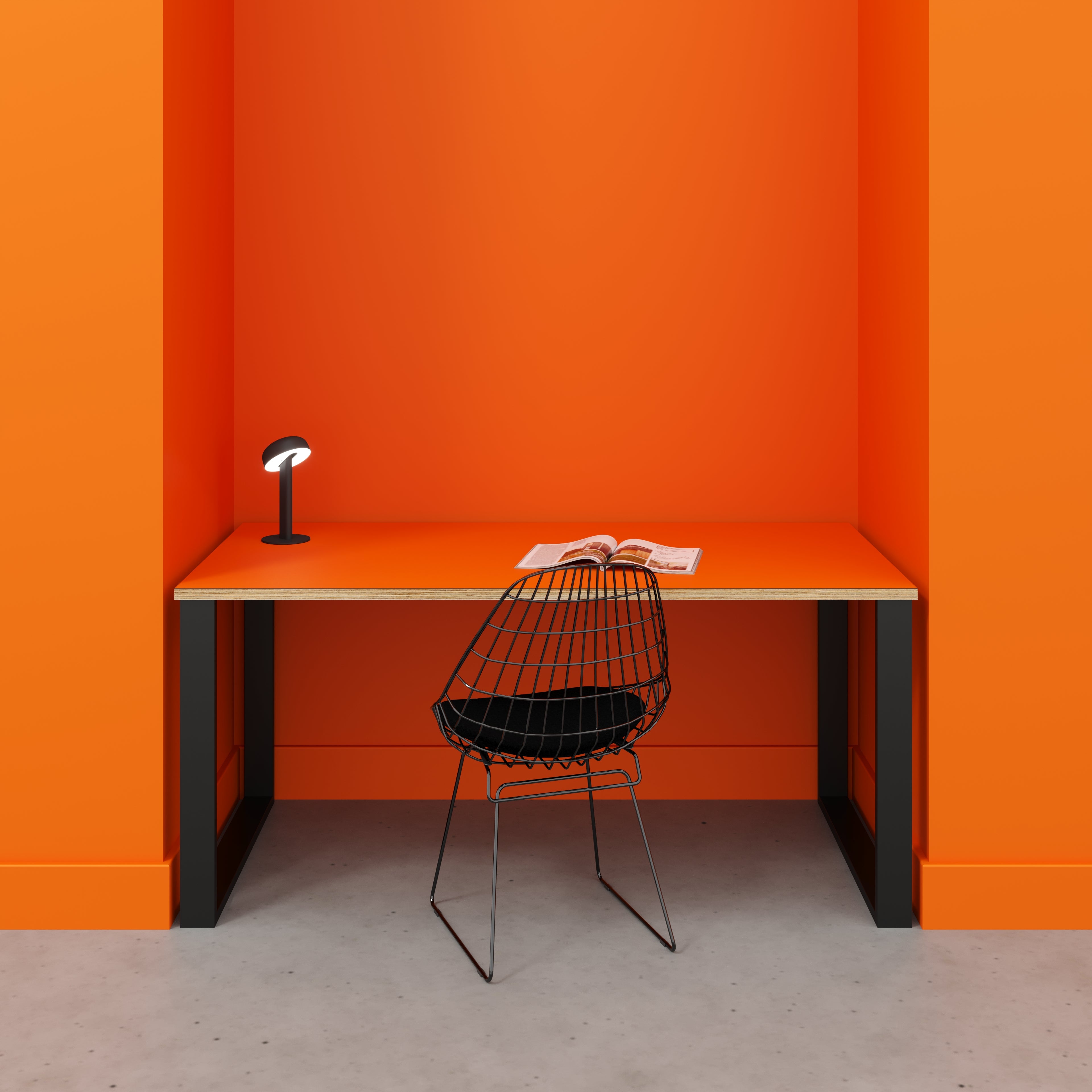 Plywood Desk with Black Industrial Legs - Formica Levante Orange - 1600(w) x 800(d) x 735(h)
