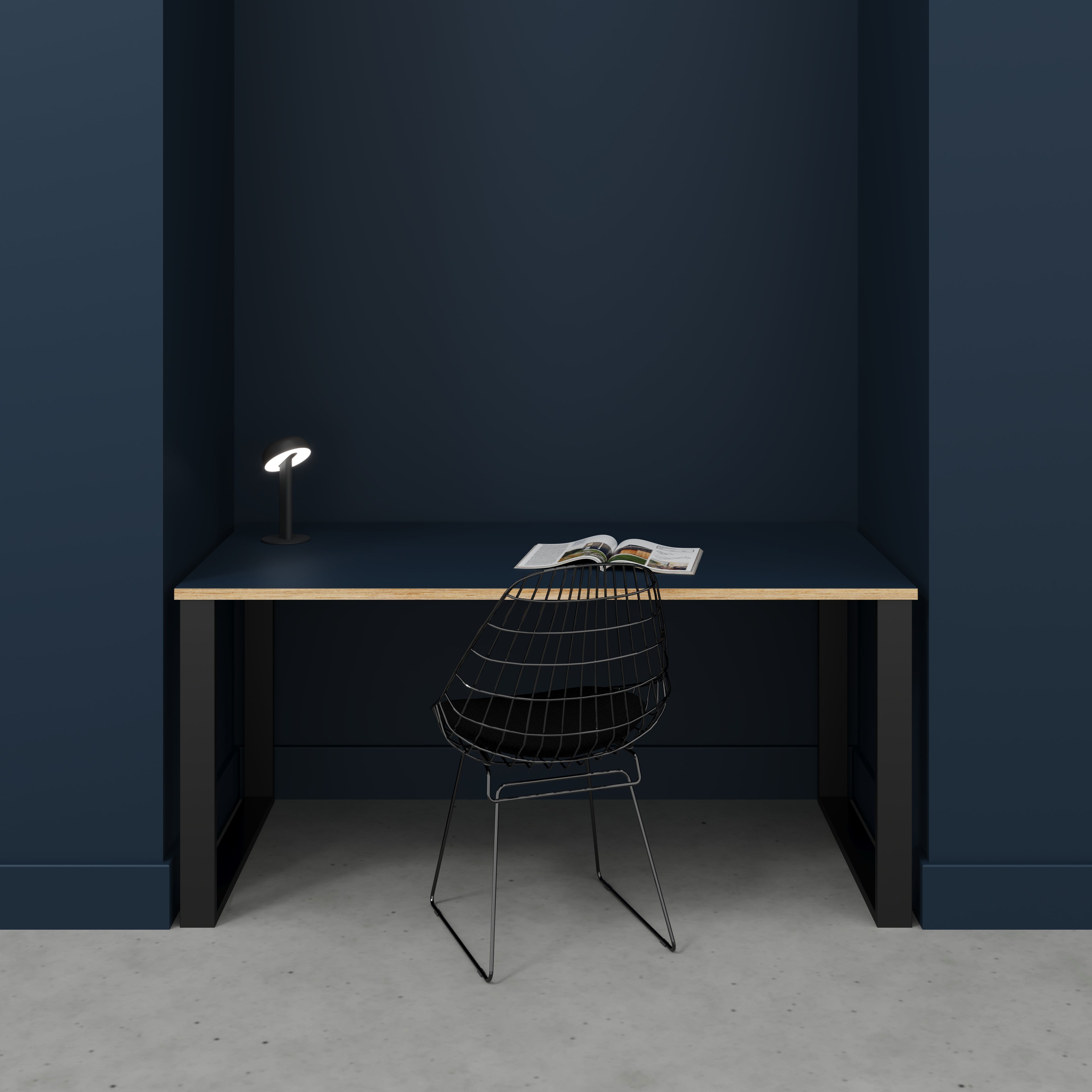 Plywood Desk with Black Industrial Legs - Formica Night Sea Blue - 1600(w) x 800(d) x 735(h)