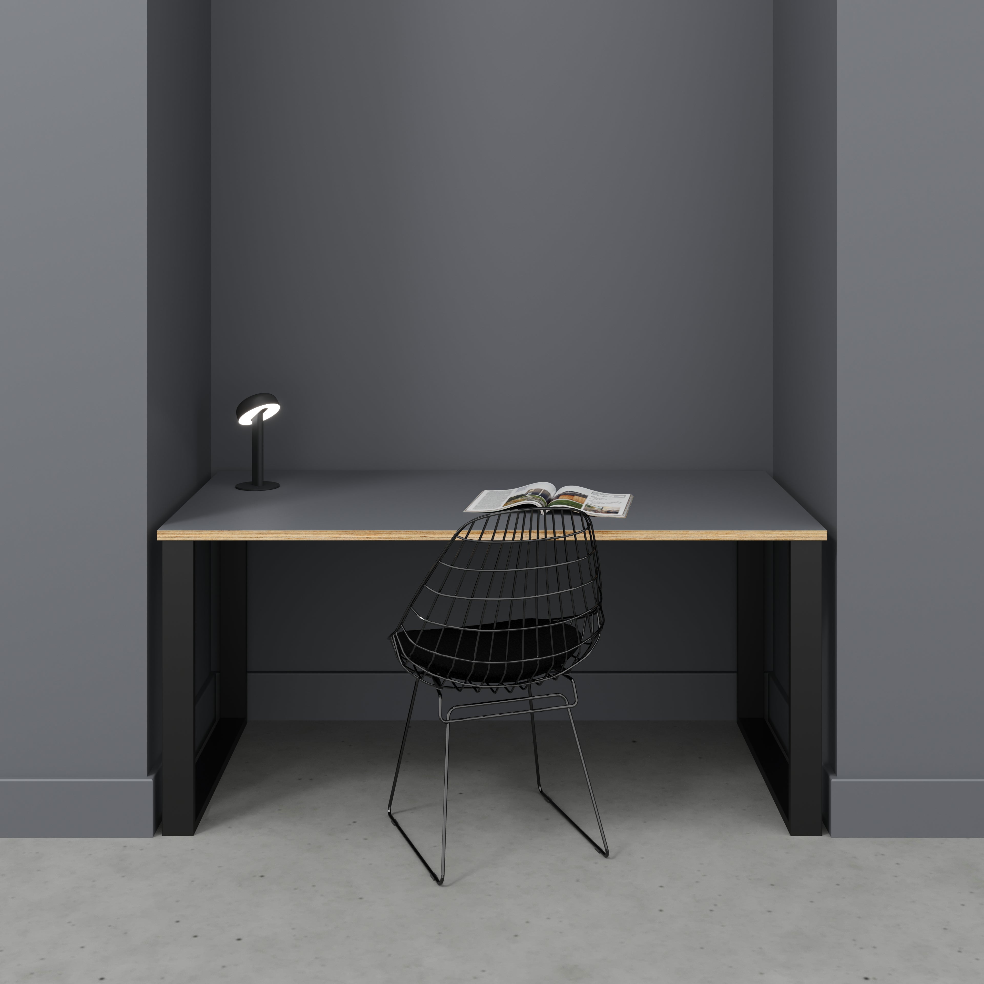 Plywood Desk with Black Industrial Legs - Formica Tornado Grey - 1600(w) x 800(d) x 735(h)