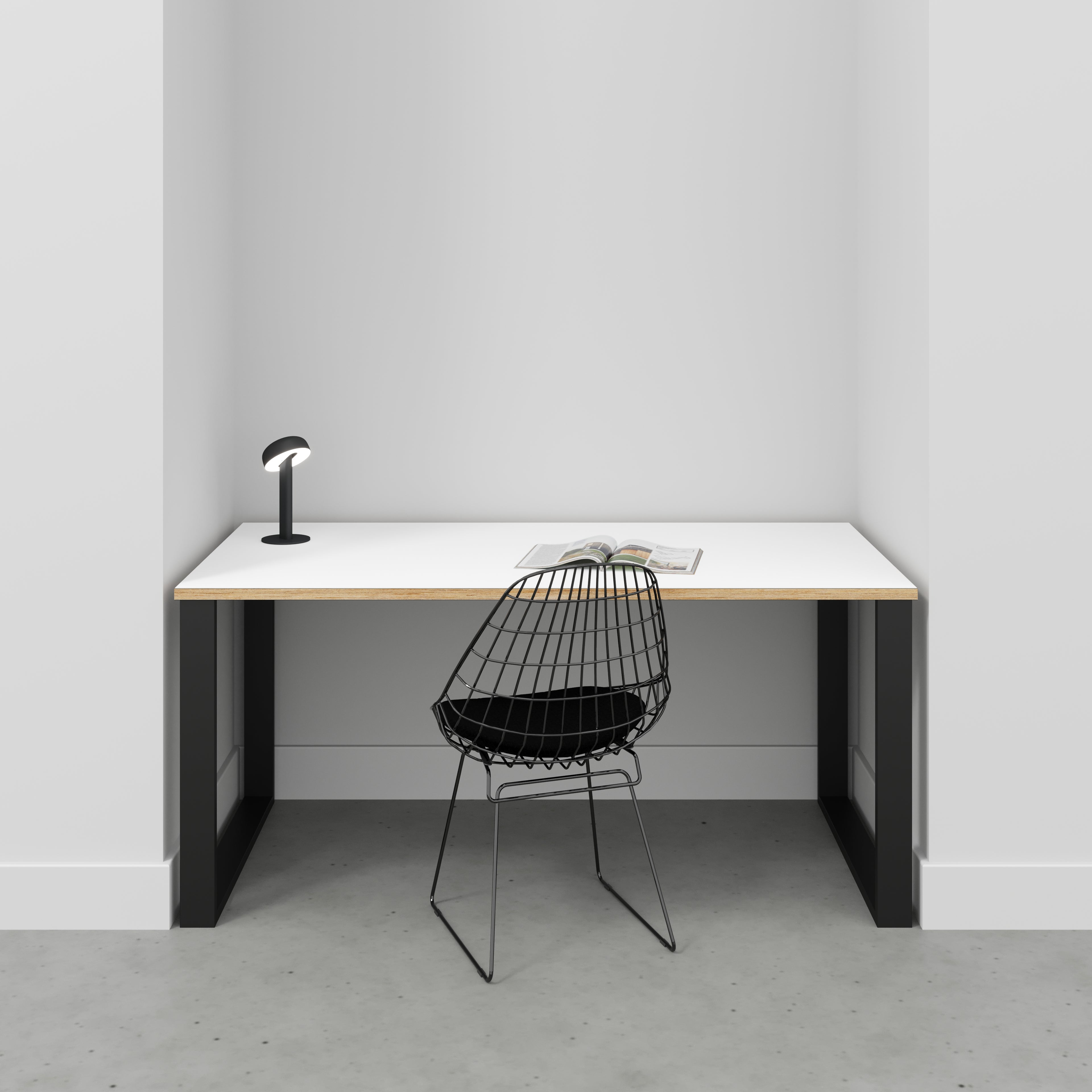Plywood Desk with Black Industrial Legs - Formica White - 1600(w) x 800(d) x 735(h)
