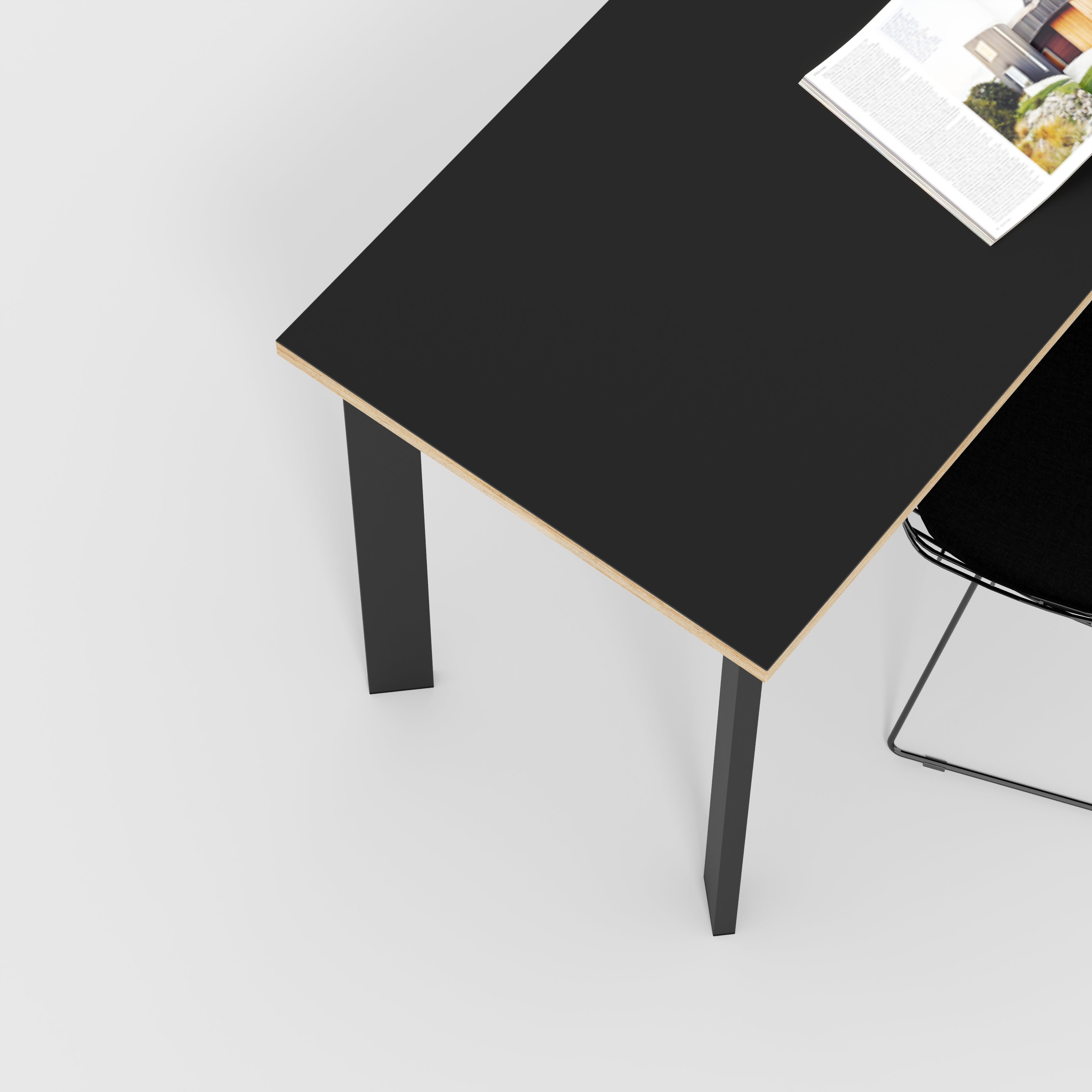Plywood Desk with Black Rectangular Single Pin Legs - Formica Diamond Black - 1600(w) x 800(d) x 735(h)