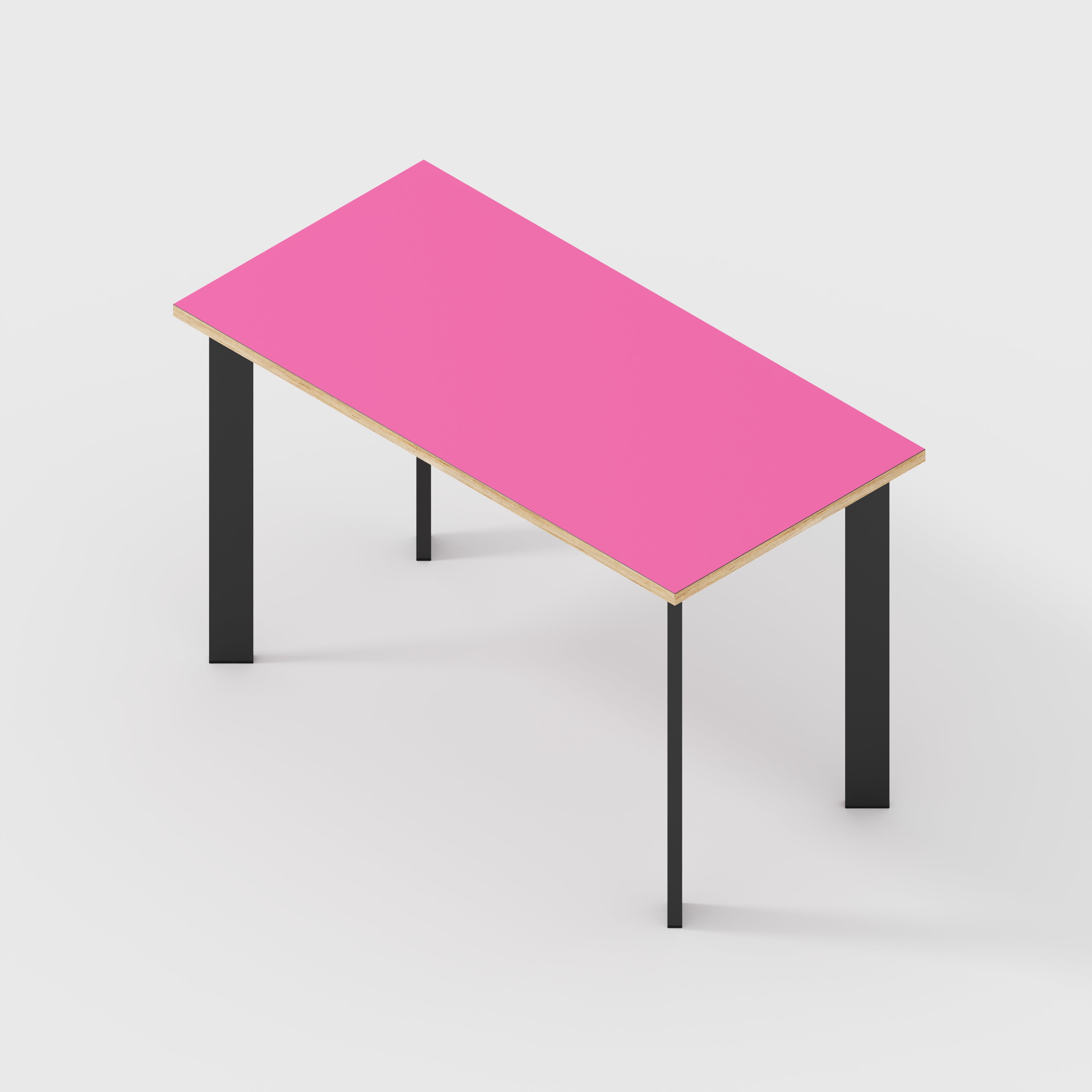 Plywood Desk with Black Rectangular Single Pin Legs - Formica Juicy Pink - 1200(w) x 600(d) x 735(h)