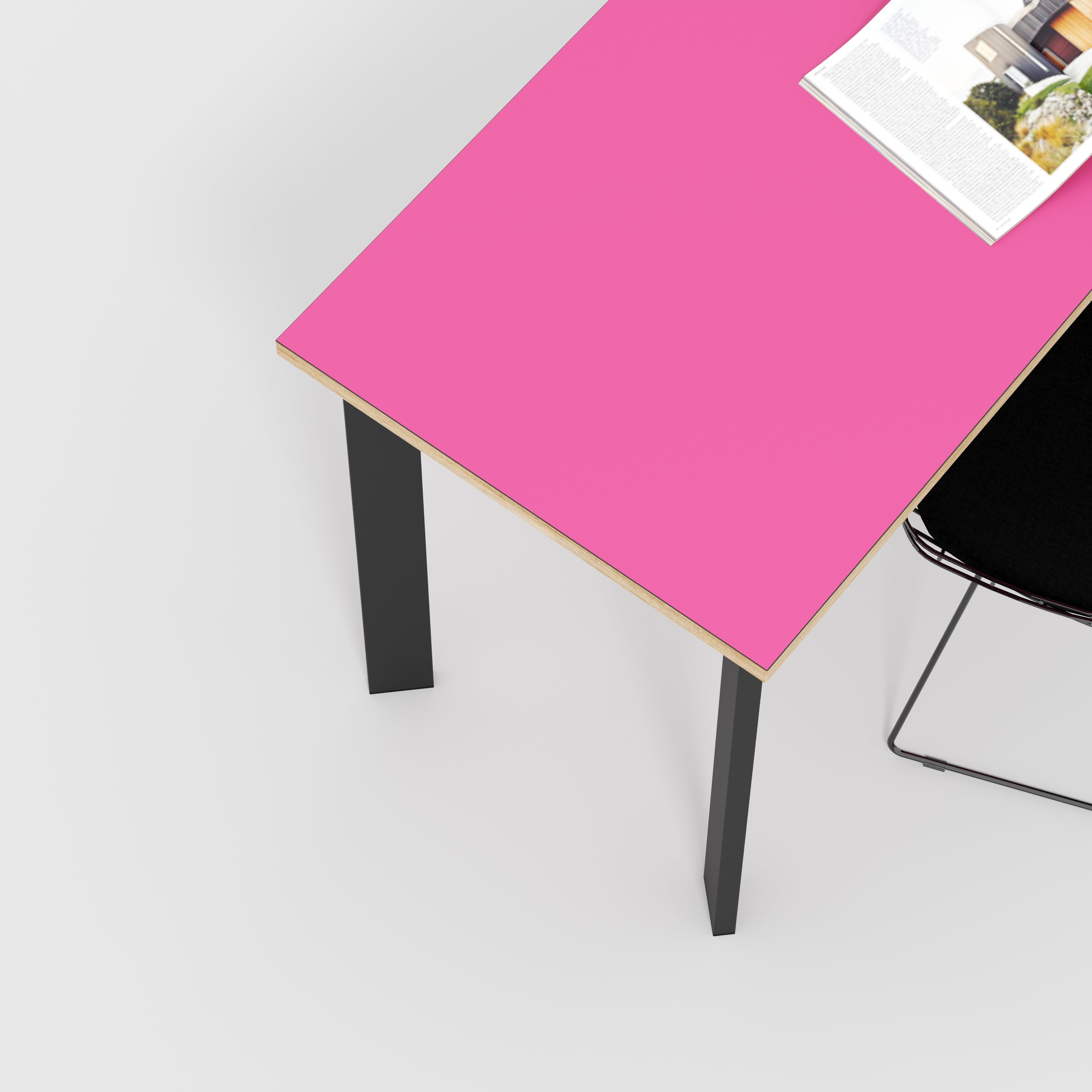Plywood Desk with Black Rectangular Single Pin Legs - Formica Juicy Pink - 1200(w) x 600(d) x 735(h)