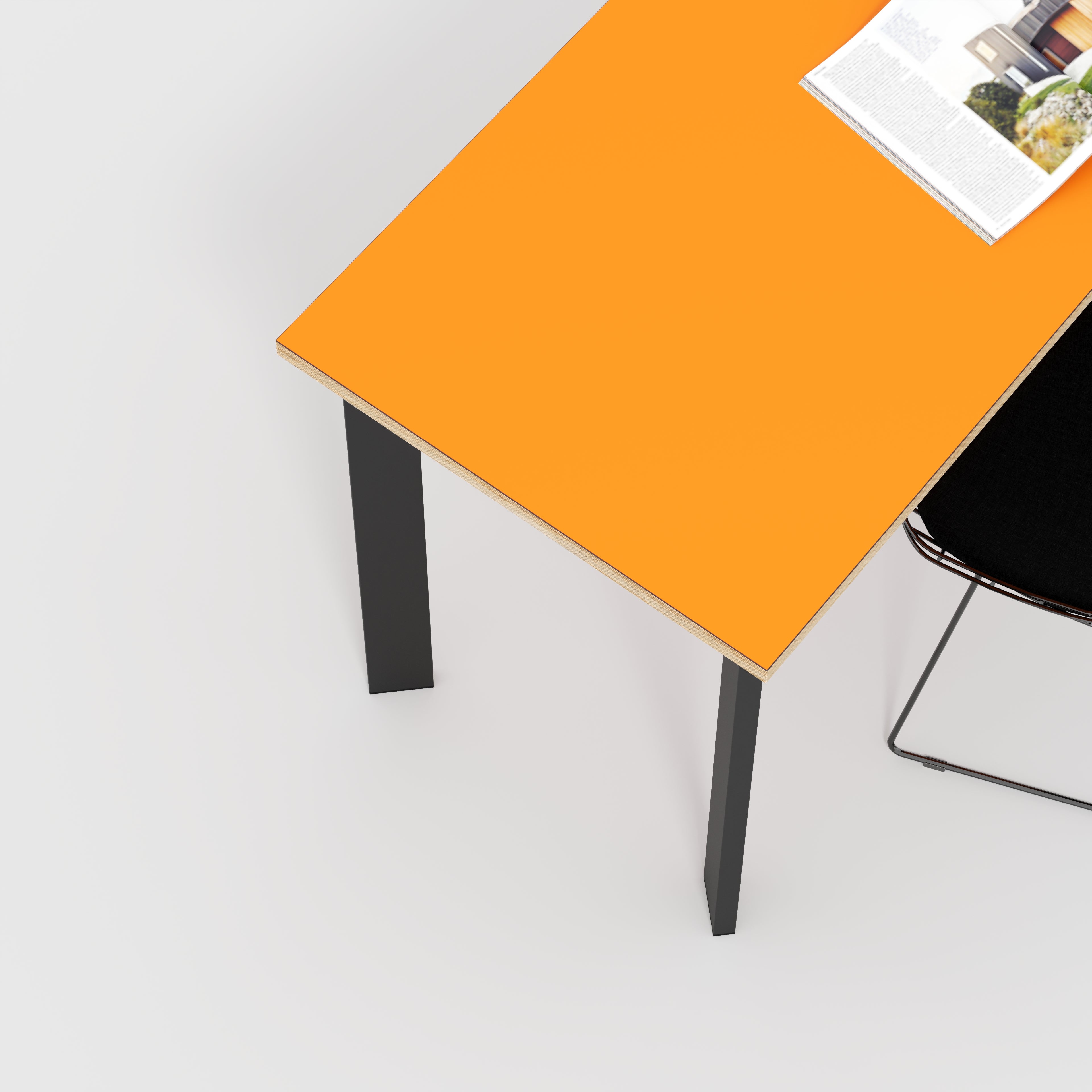 Plywood Desk with Black Rectangular Single Pin Legs - Formica Levante Orange - 1600(w) x 800(d) x 735(h)