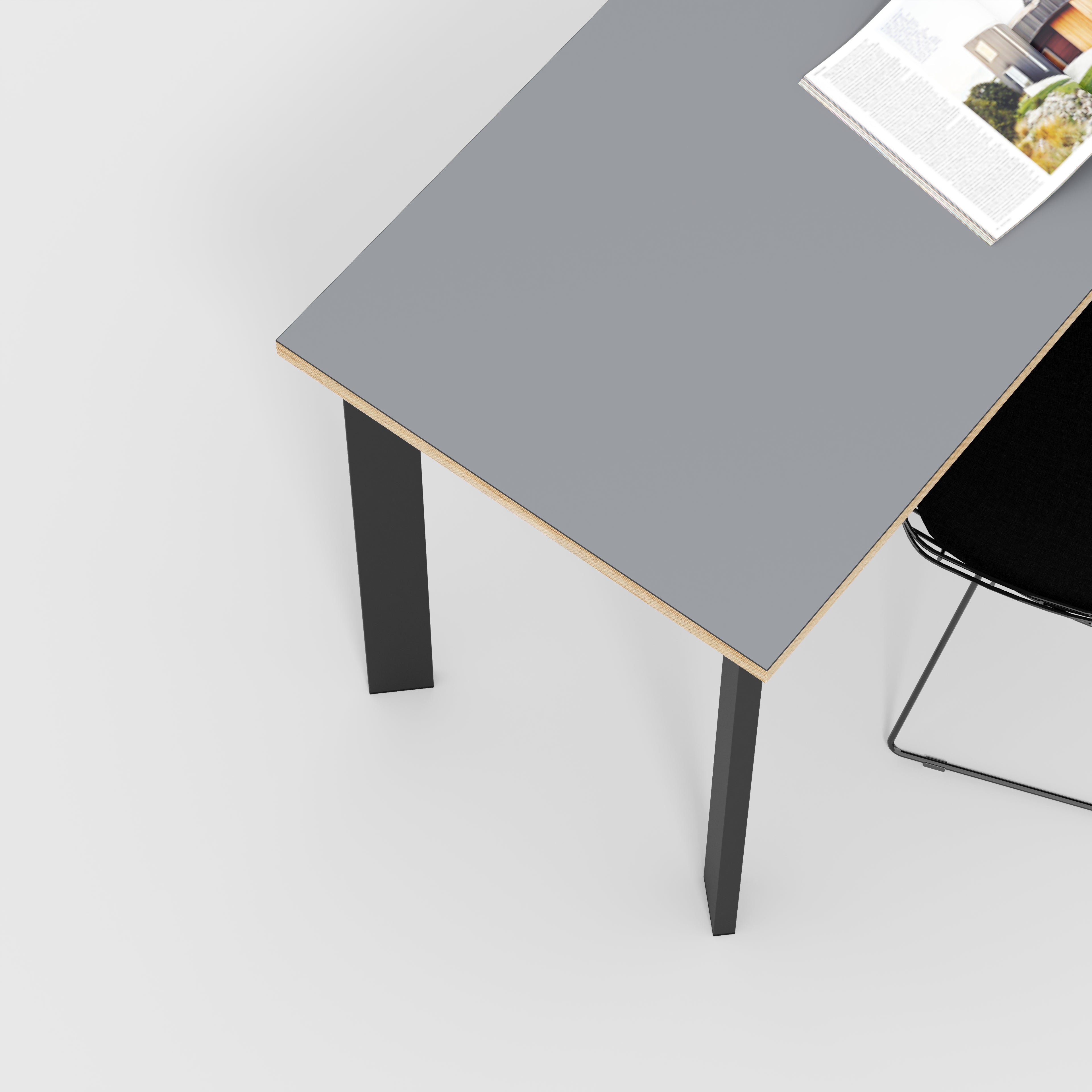 Plywood Desk with Black Rectangular Single Pin Legs - Formica Tornado Grey - 1200(w) x 600(d) x 735(h)