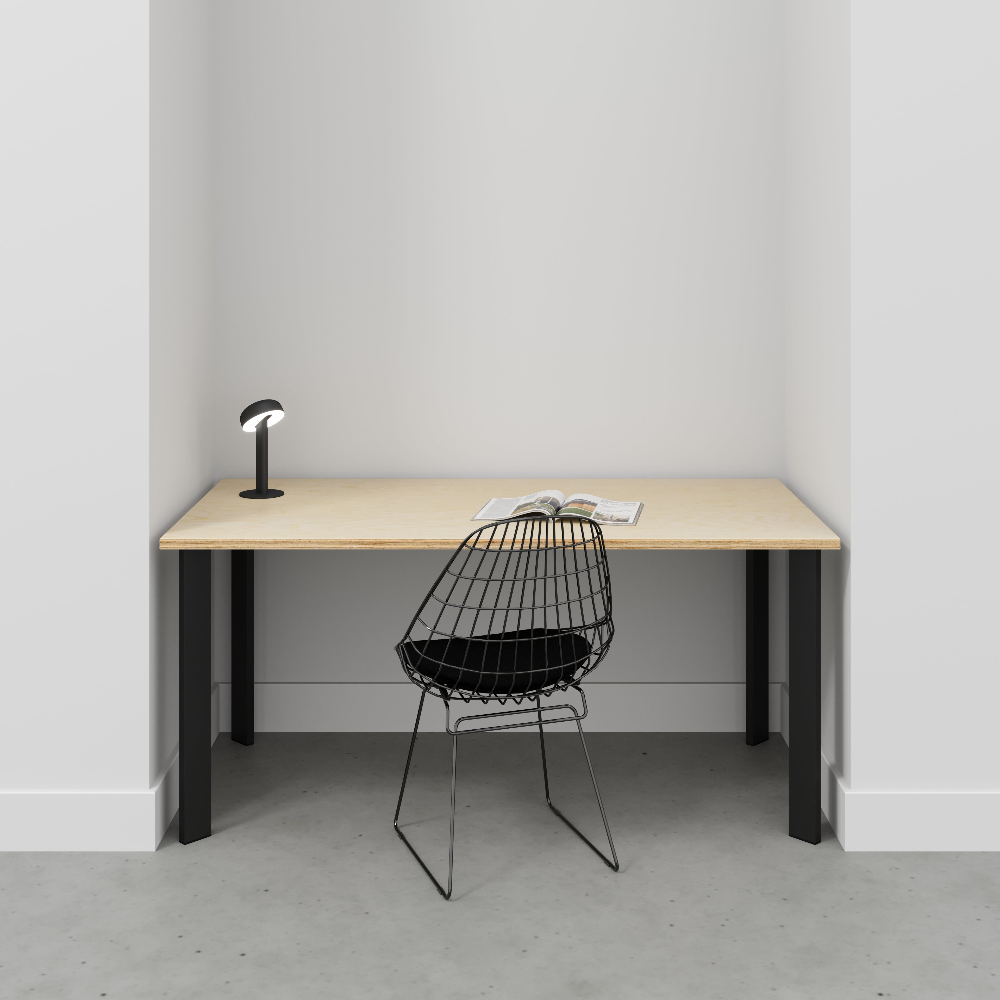 Plywood Desk with Black Rectangular Single Pin Legs - Plywood Birch - 1600(w) x 800(d) x 735(h)