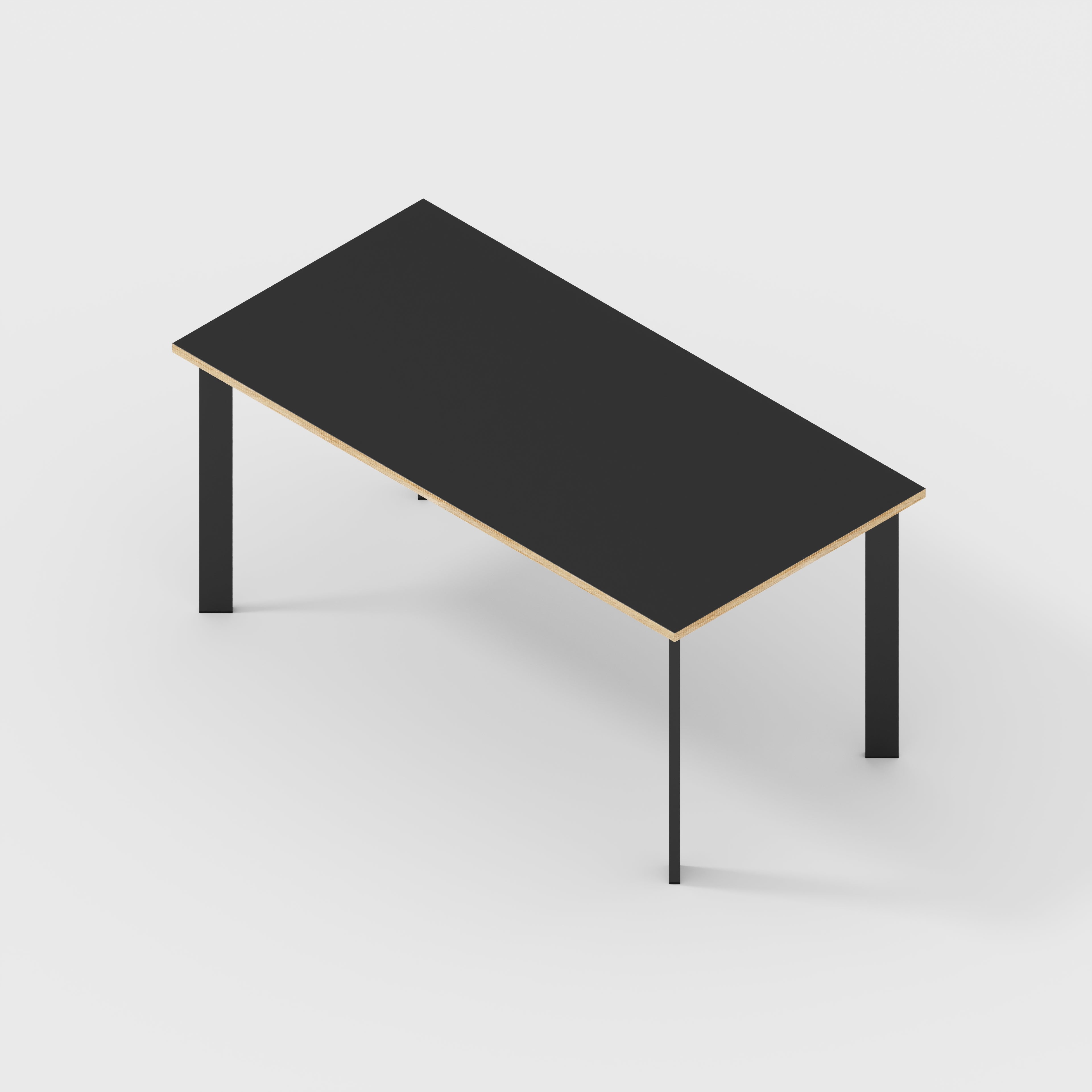 Plywood Desk with Black Rectangular Single Pin Legs - Formica Diamond Black - 1600(w) x 800(d) x 735(h)