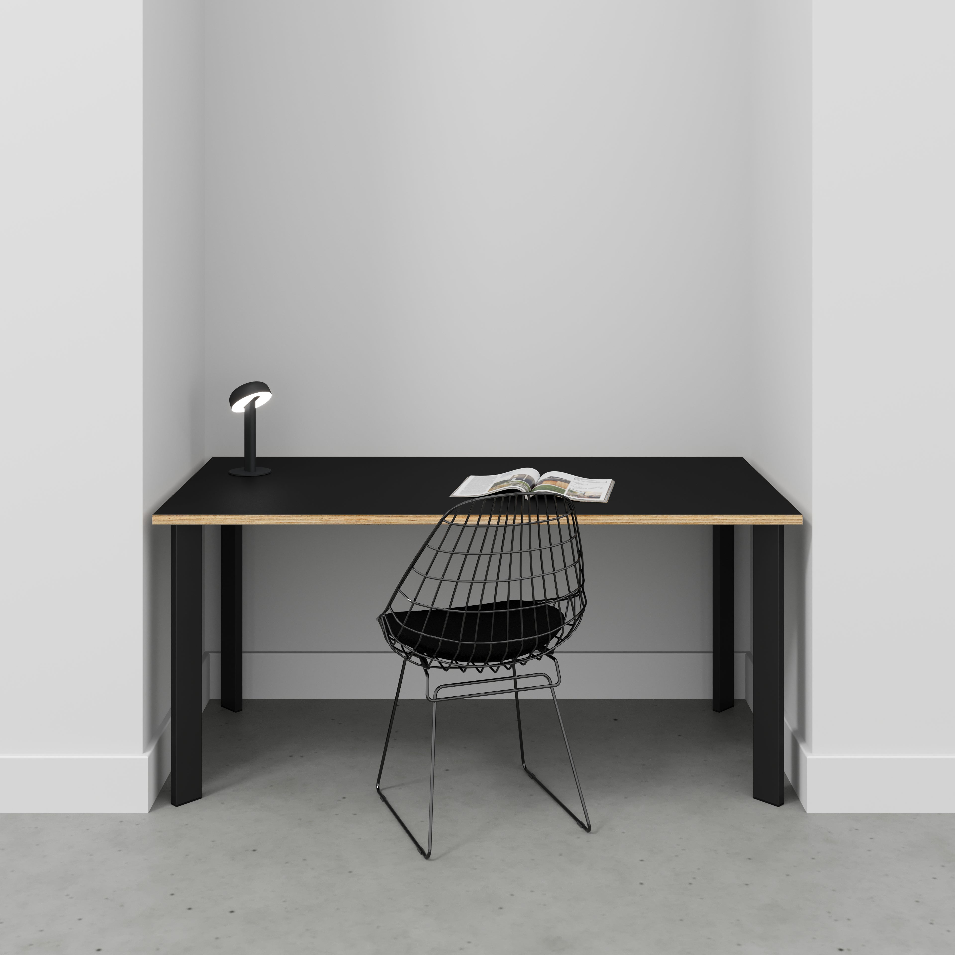 Plywood Desk with Black Rectangular Single Pin Legs - Formica Diamond Black - 1600(w) x 800(d) x 735(h)