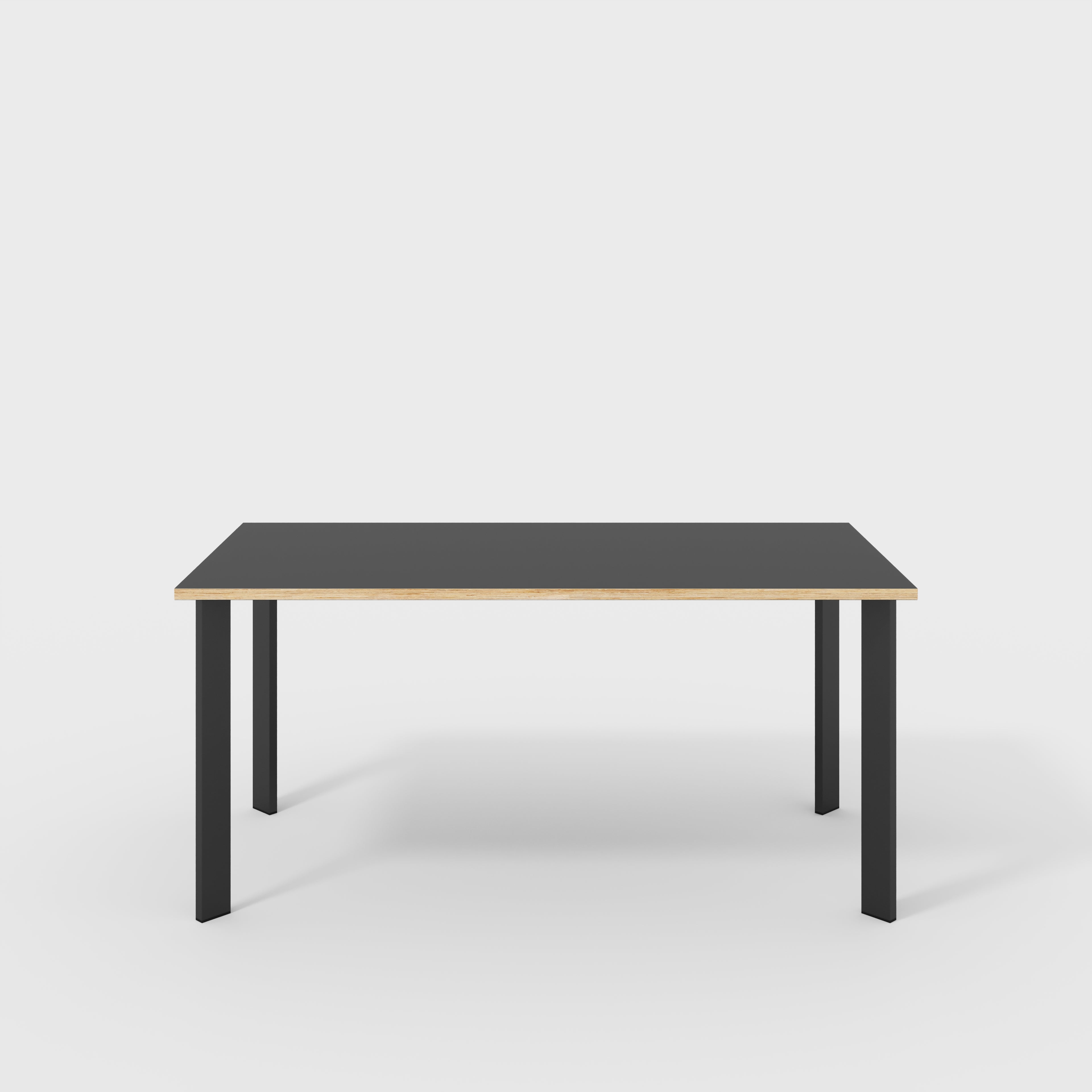 Plywood Desk with Black Rectangular Single Pin Legs - Formica Diamond Black - 1600(w) x 800(d) x 735(h)