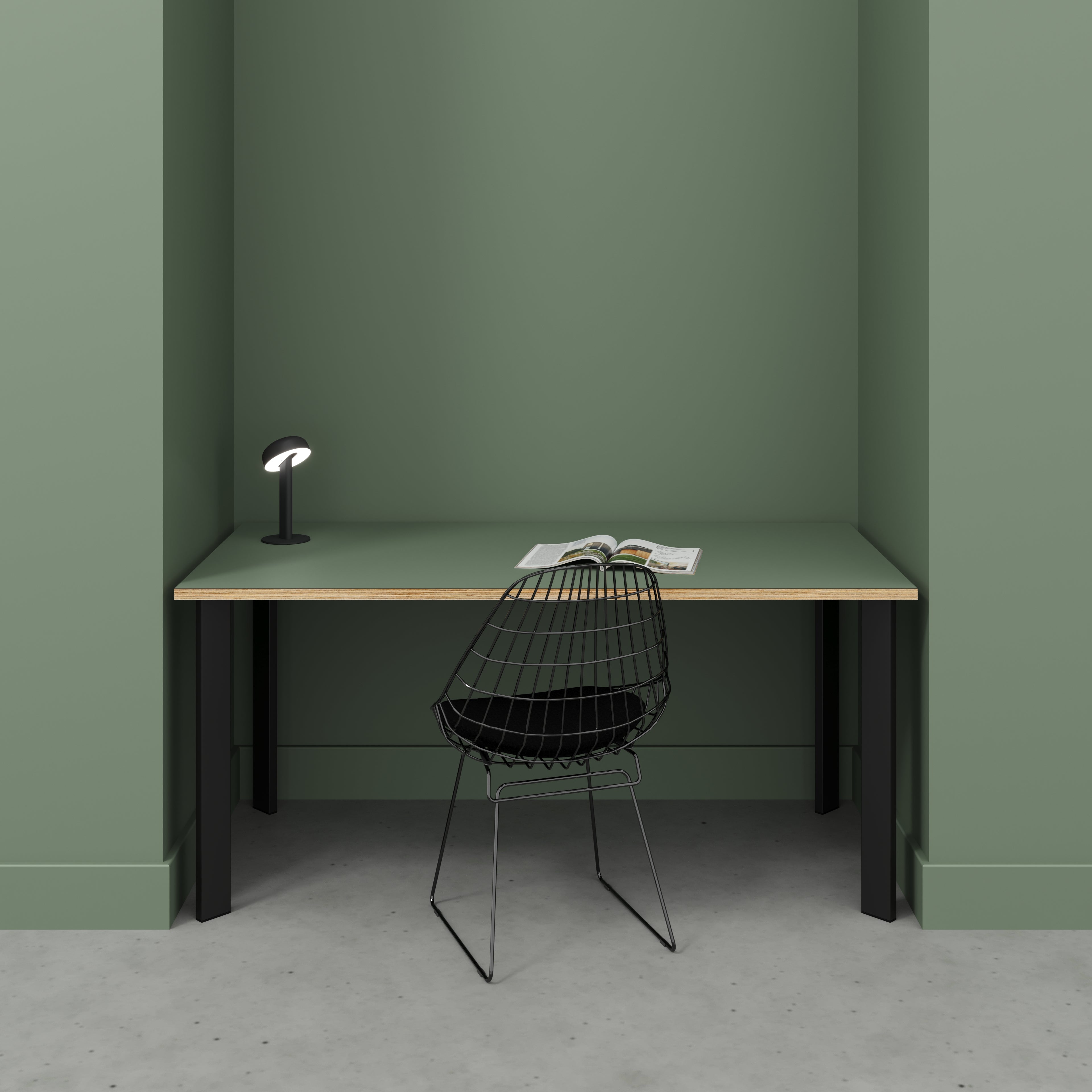 Plywood Desk with Black Rectangular Single Pin Legs - Formica Green Slate - 1600(w) x 800(d) x 735(h)