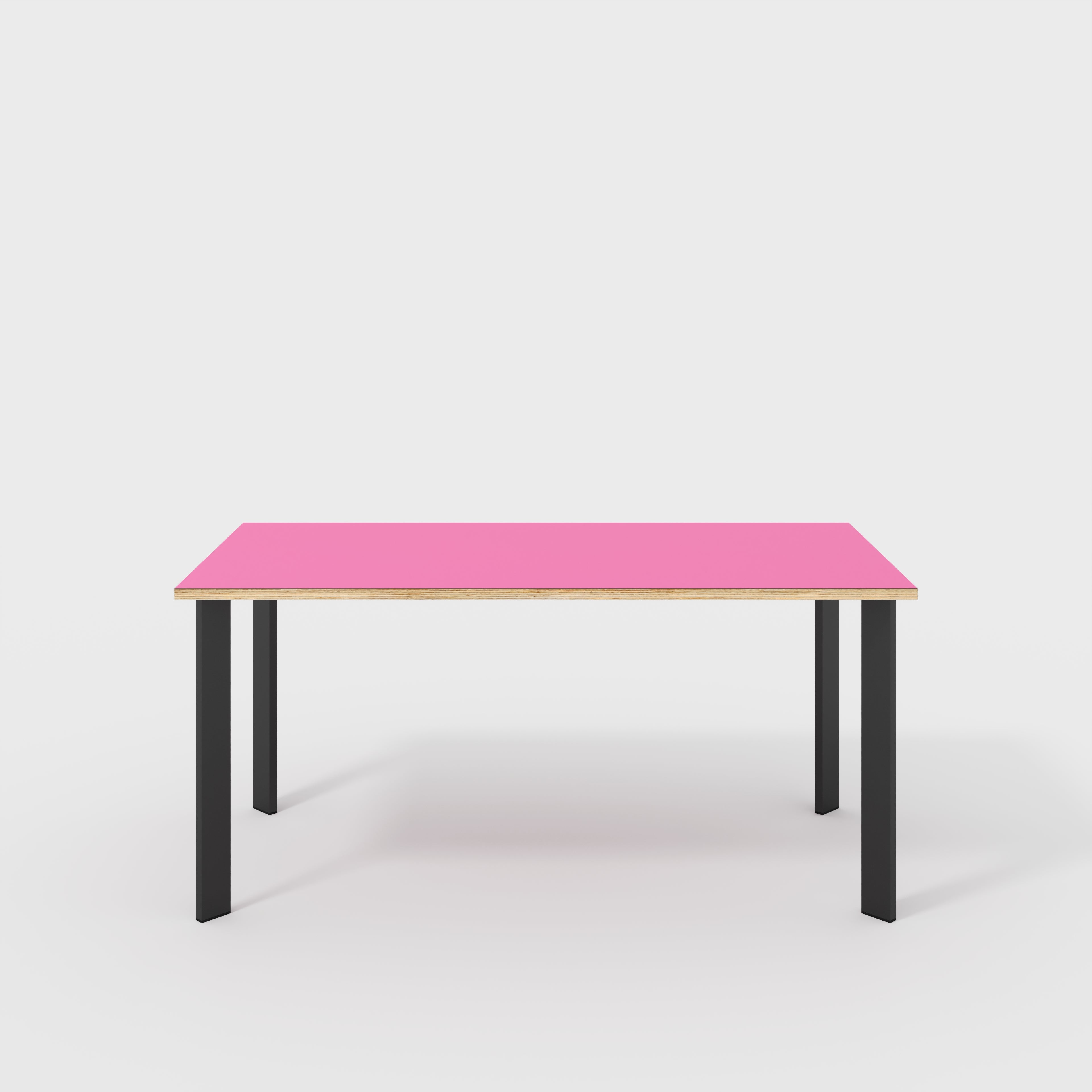 Plywood Desk with Black Rectangular Single Pin Legs - Formica Juicy Pink - 1600(w) x 800(d) x 735(h)