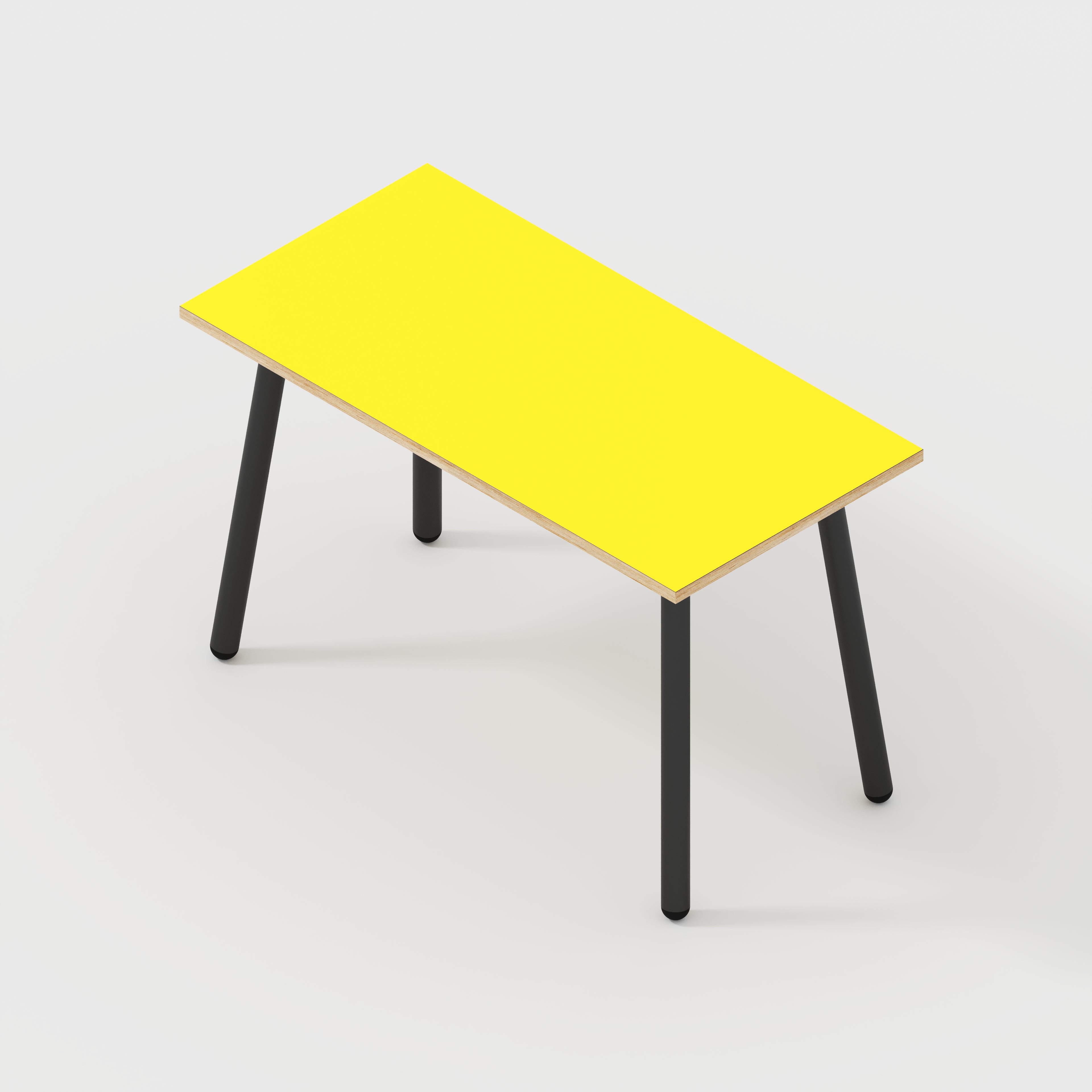 Plywood Desk with Black Round Single Pin Legs - Formica Chrome Yellow - 1200(w) x 600(d) x 735(h)