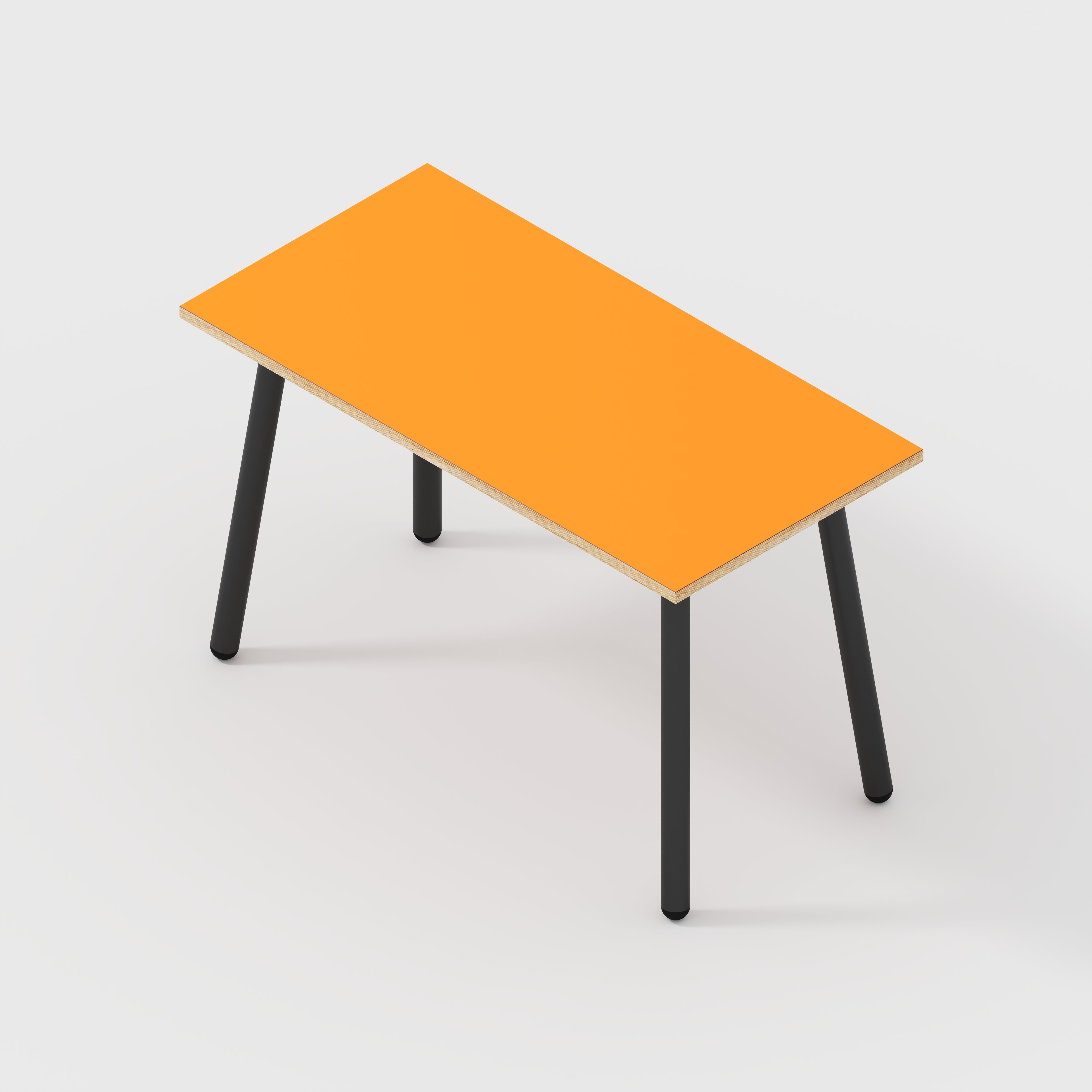 Plywood Desk with Black Round Single Pin Legs - Formica Levante Orange - 1200(w) x 600(d) x 735(h)