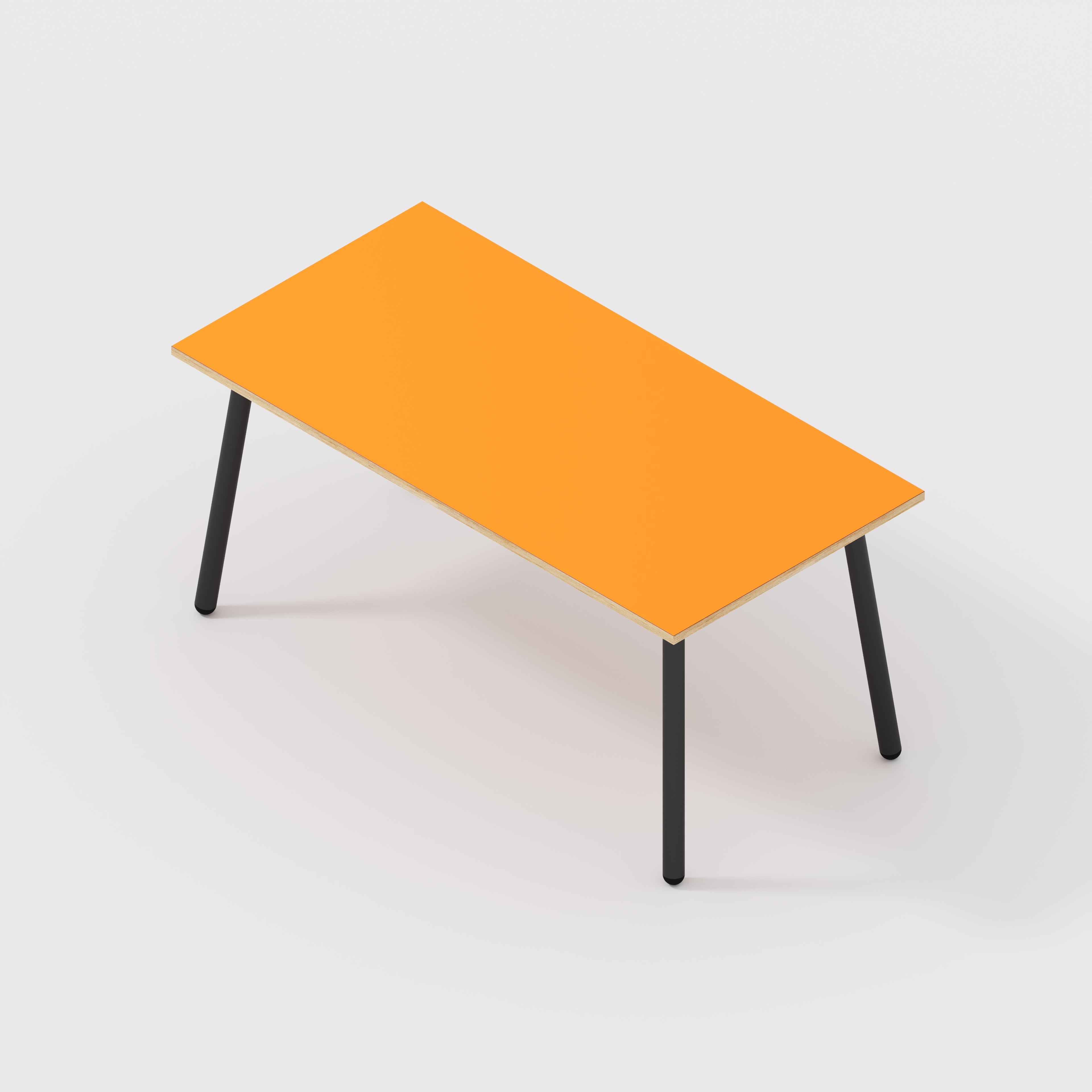Plywood Desk with Black Round Single Pin Legs - Formica Levante Orange - 1600(w) x 800(d) x 735(h)