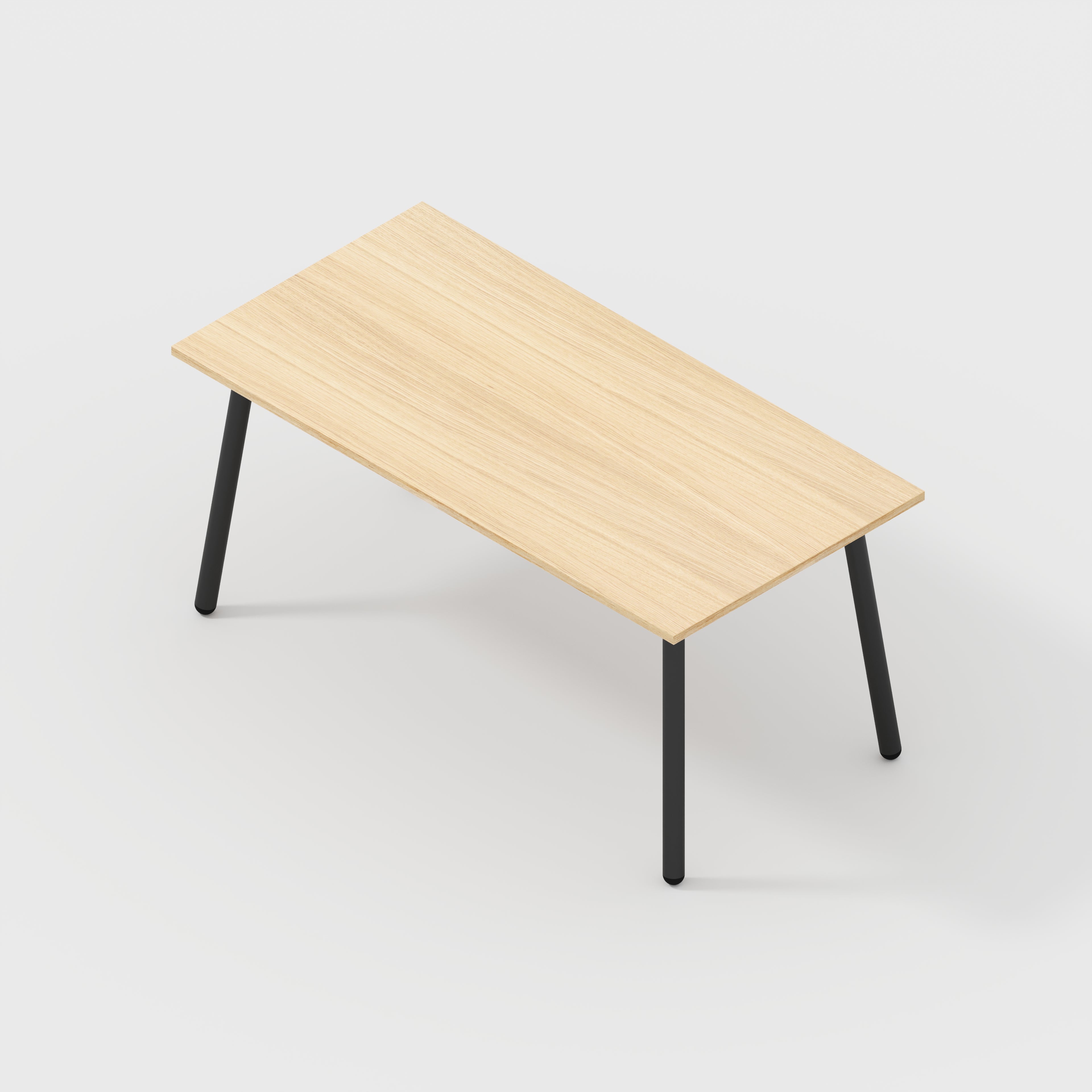 Plywood Desk with Black Round Single Pin Legs - Plywood Oak - 1600(w) x 800(d) x 735(h)